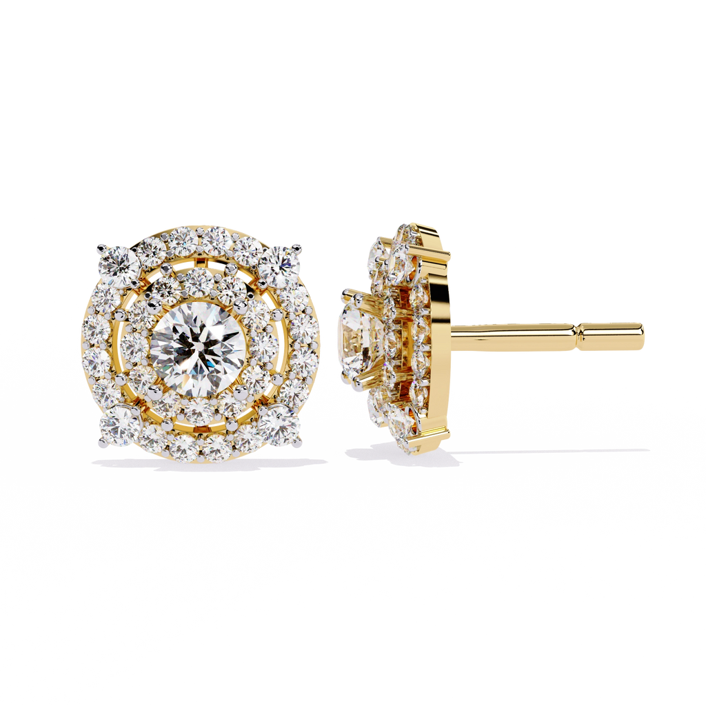 Round Halo Diamond Stud Earrings