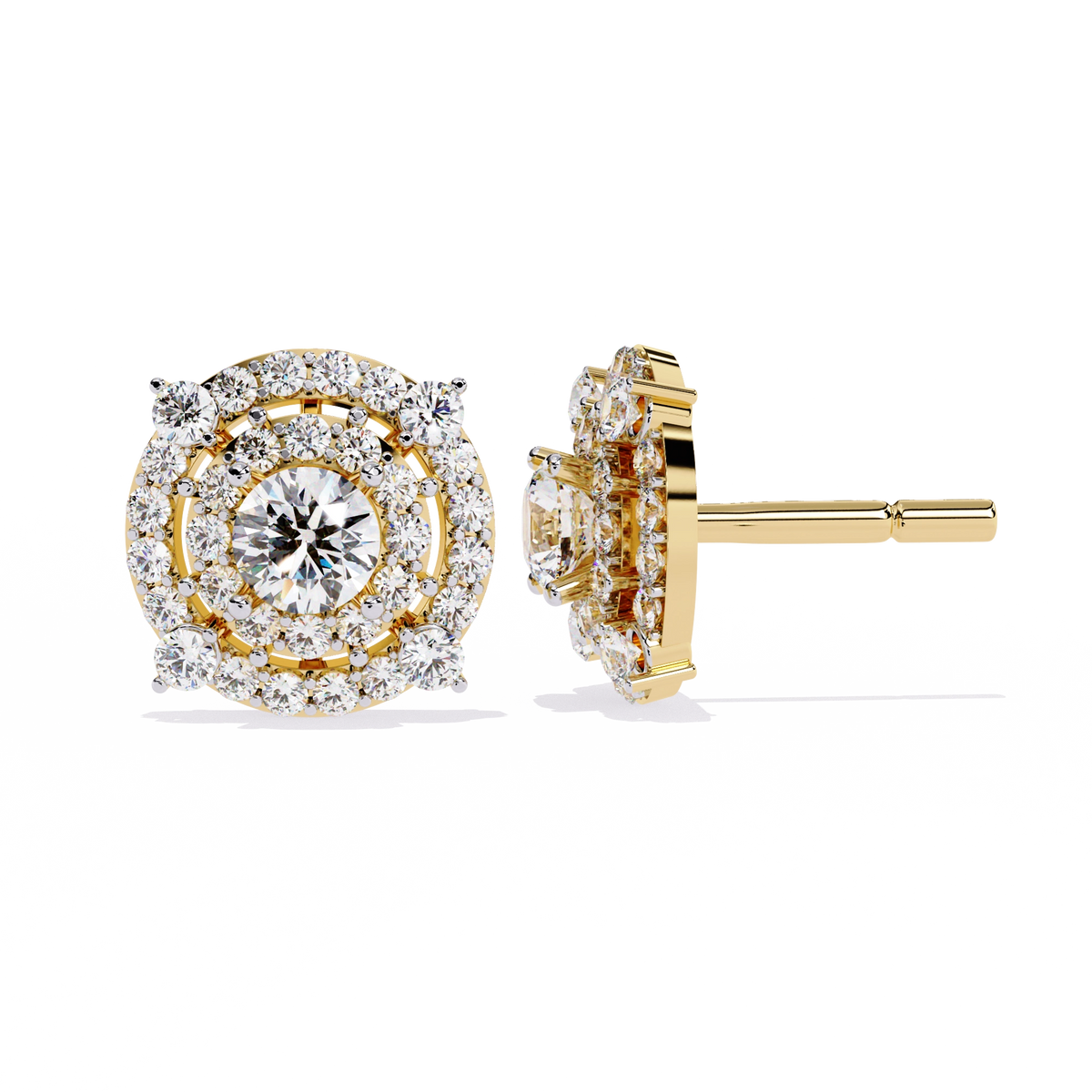 Round Halo Diamond Stud Earrings