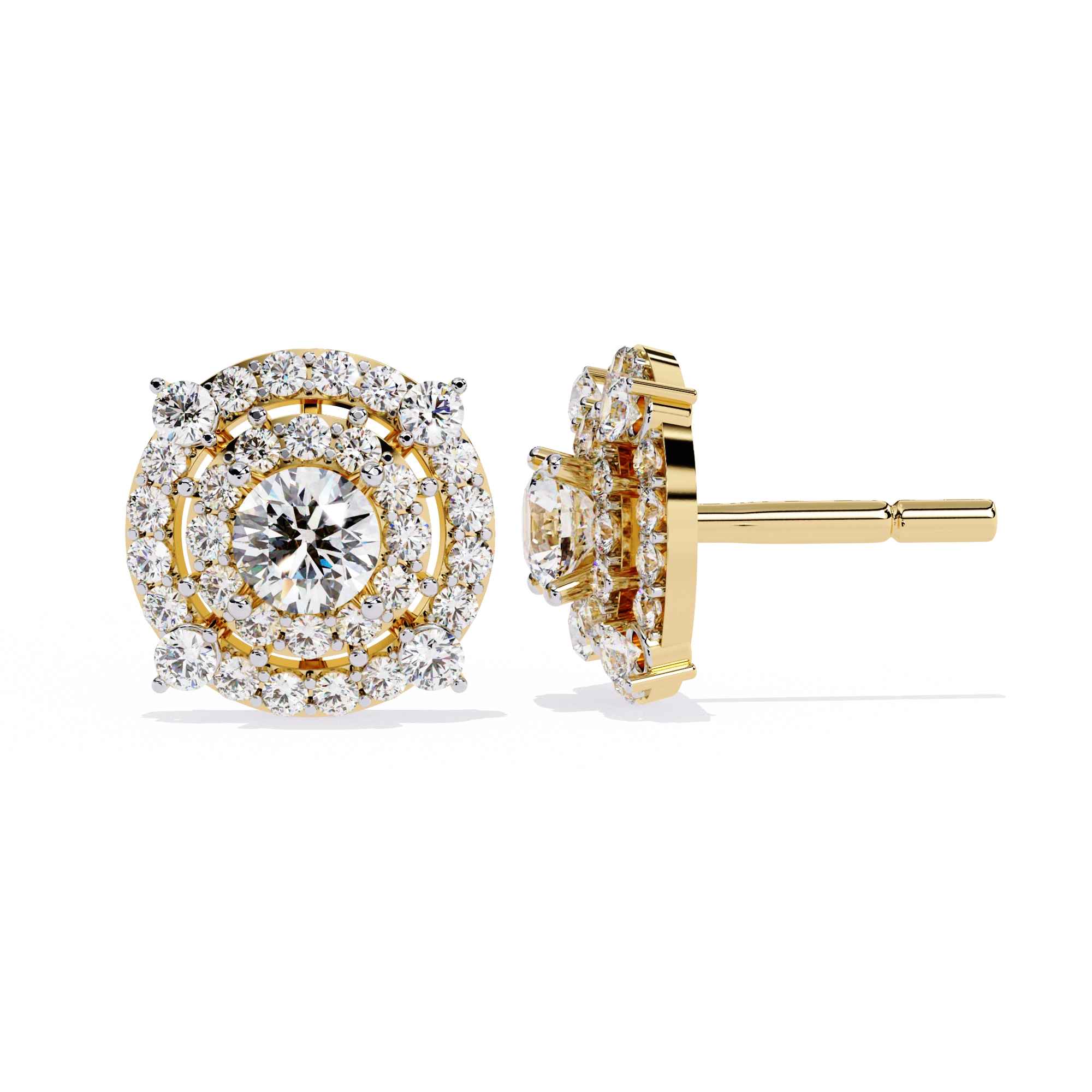 Round Halo Diamond Stud Earrings