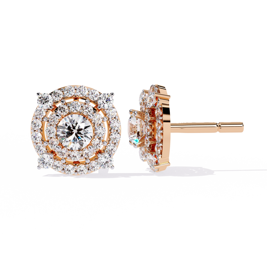 Round Halo Diamond Stud Earrings