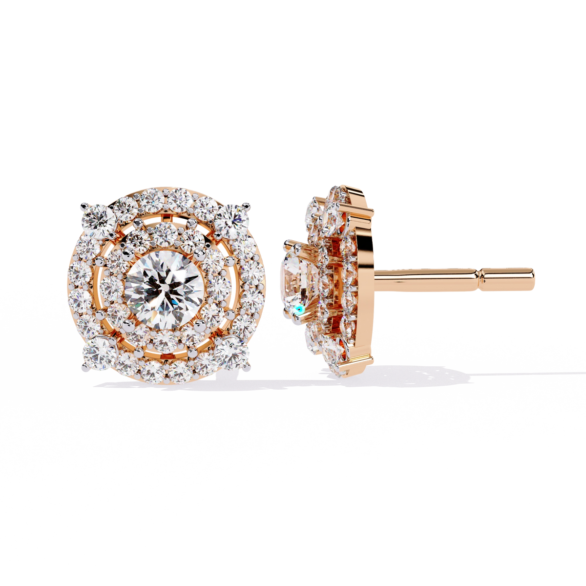 Round Halo Diamond Stud Earrings