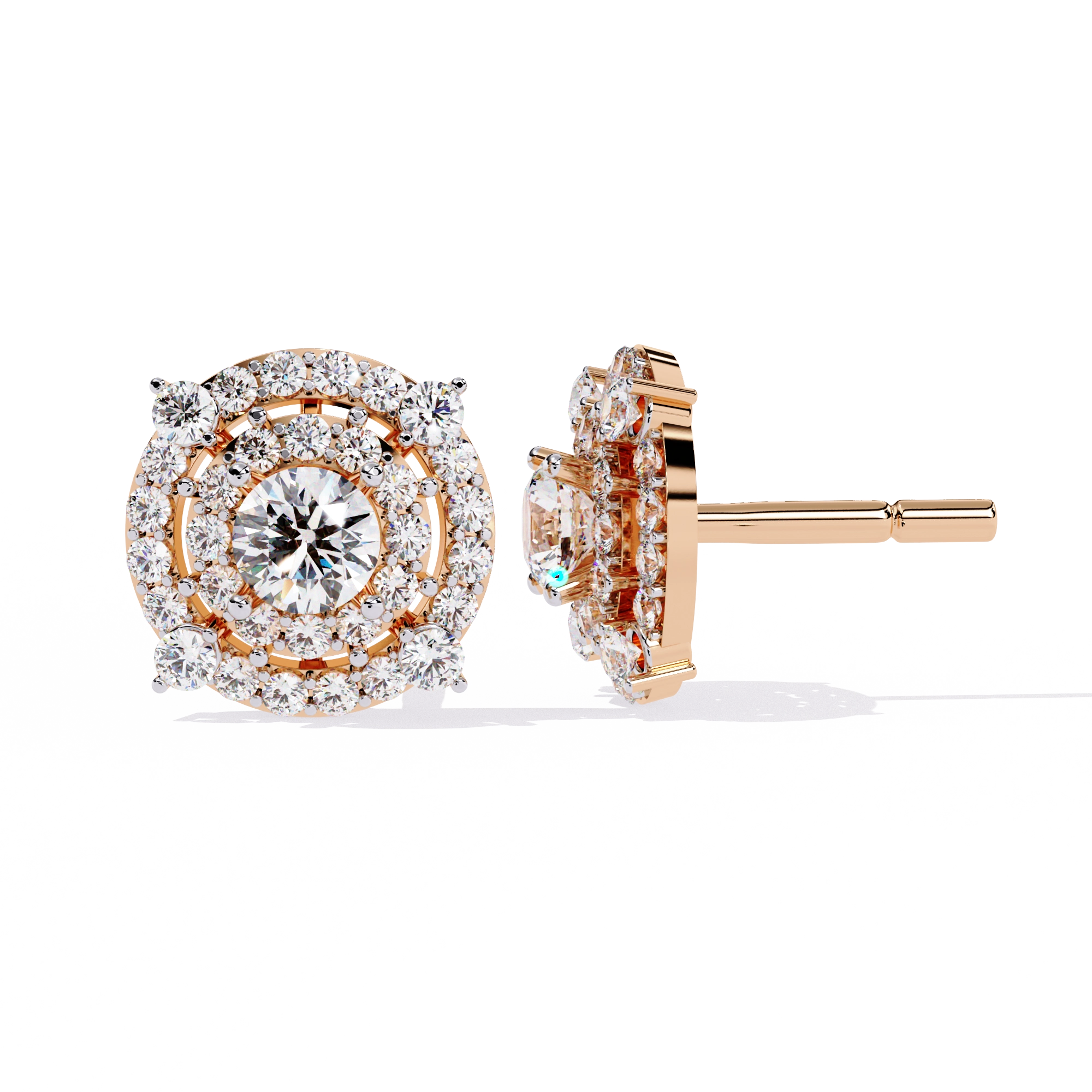 Round Halo Diamond Stud Earrings