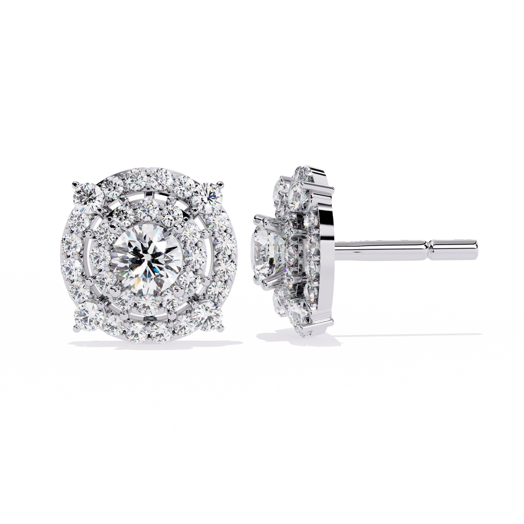 Round Halo Diamond Stud Earrings