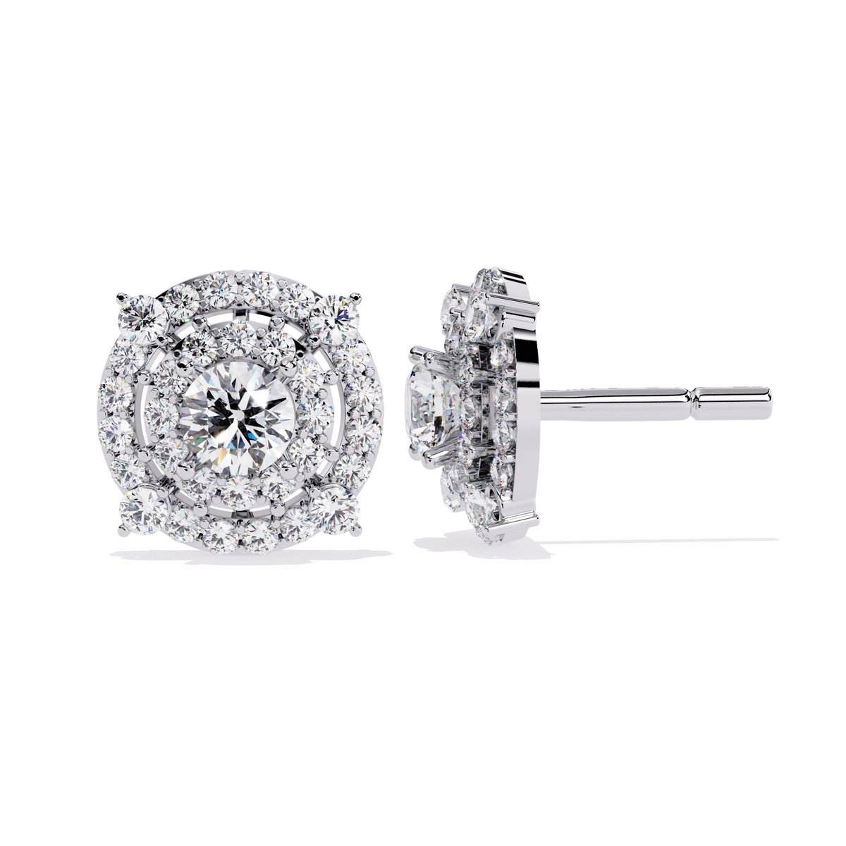 Round Halo Diamond Stud Earrings
