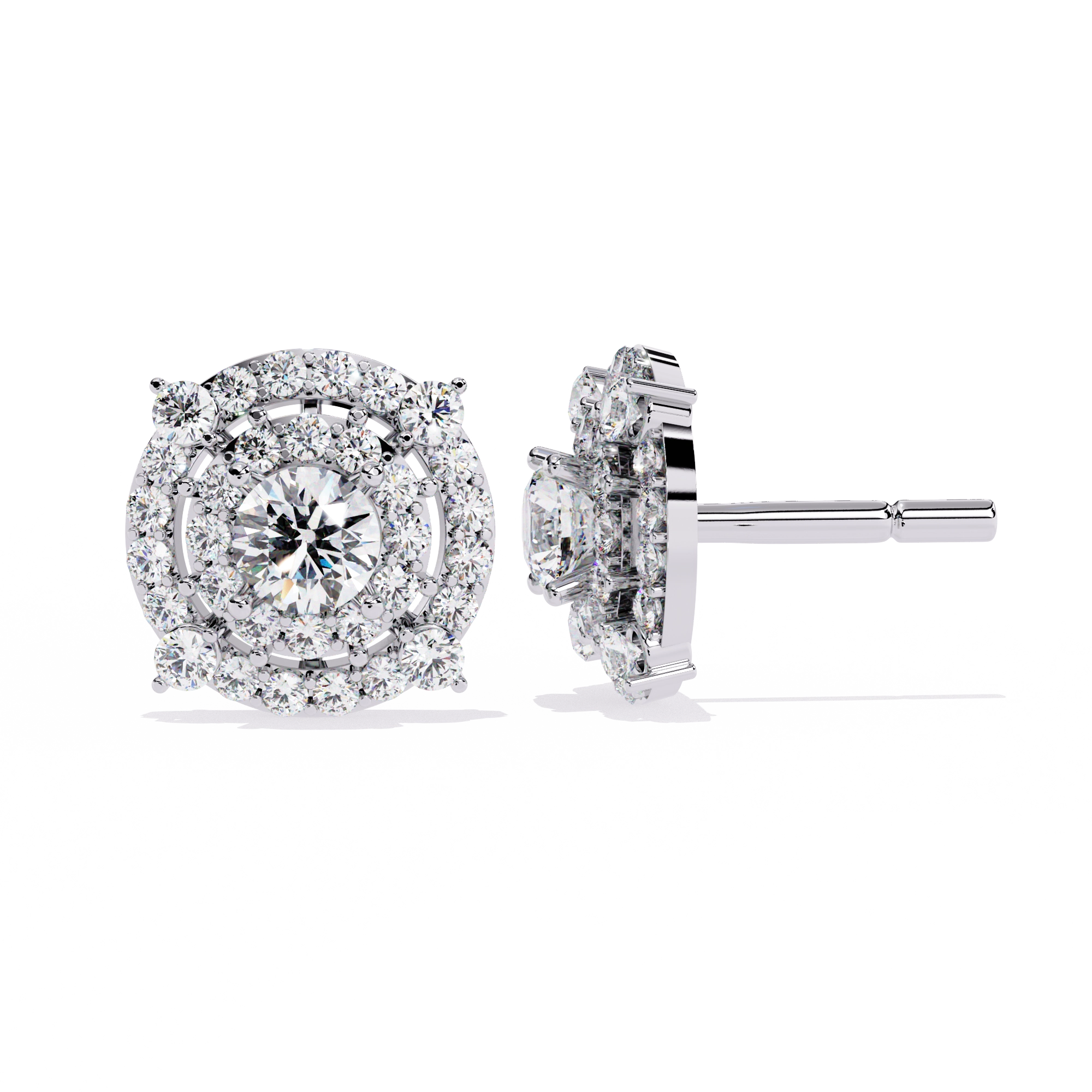 Round Halo Diamond Stud Earrings