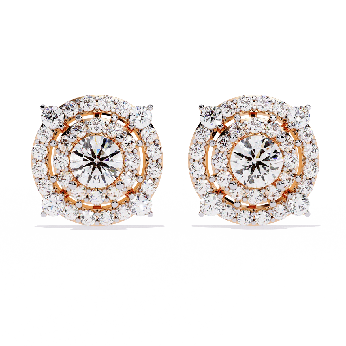 Round Halo Diamond Stud Earrings