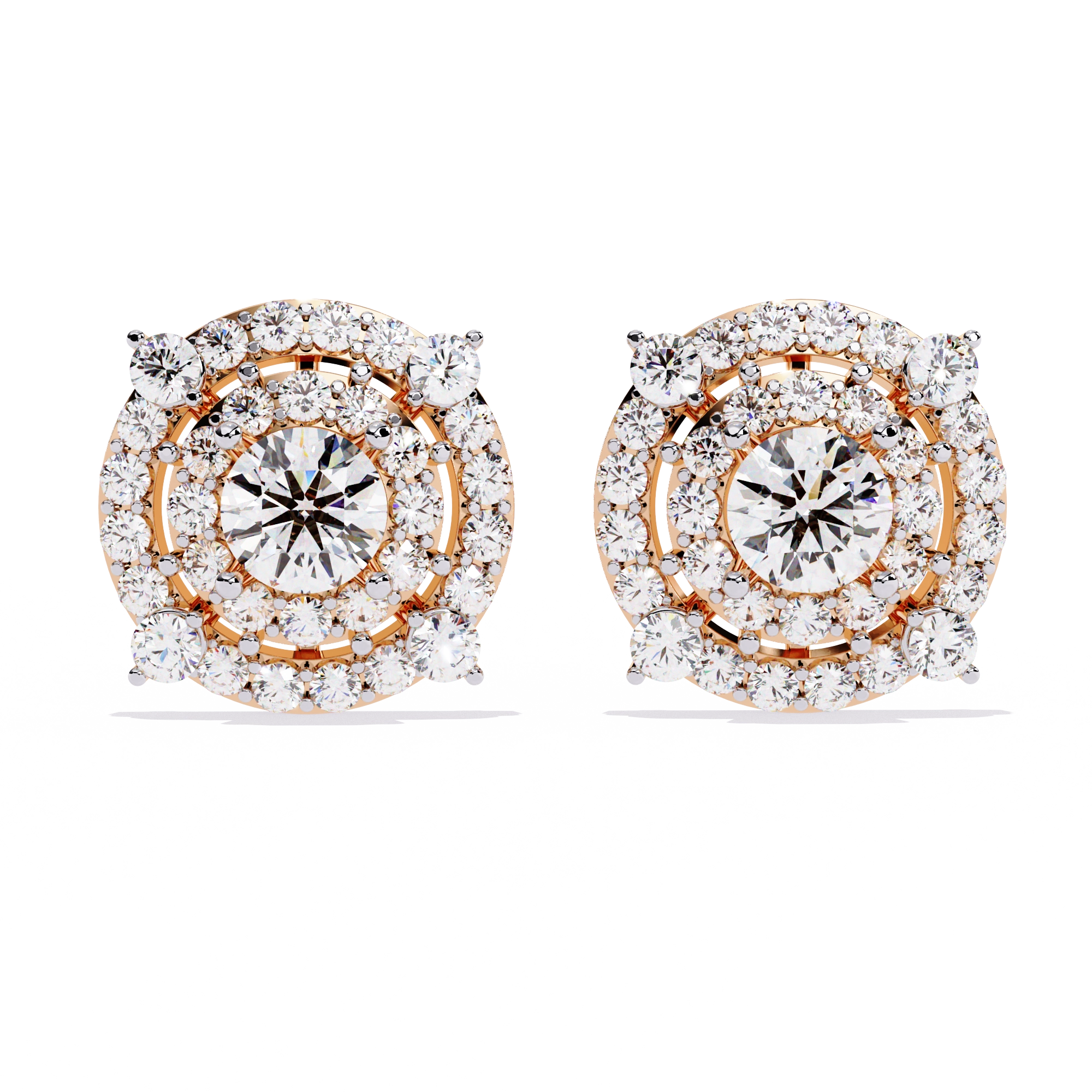 Round Halo Diamond Stud Earrings