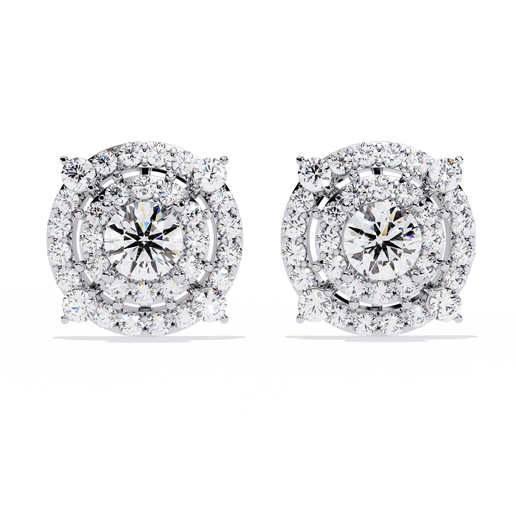 Round Halo Diamond Stud Earrings