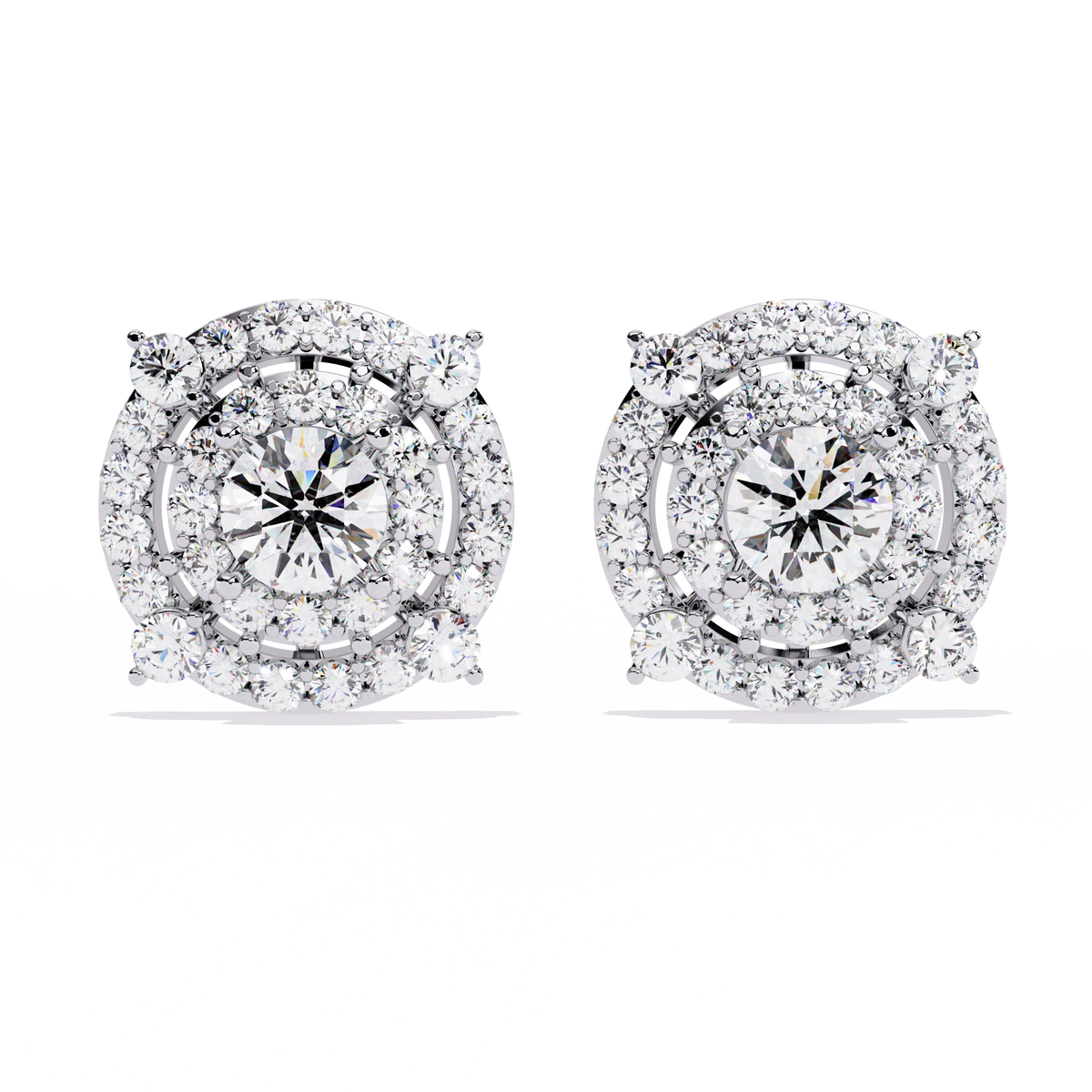 Round Halo Diamond Stud Earrings