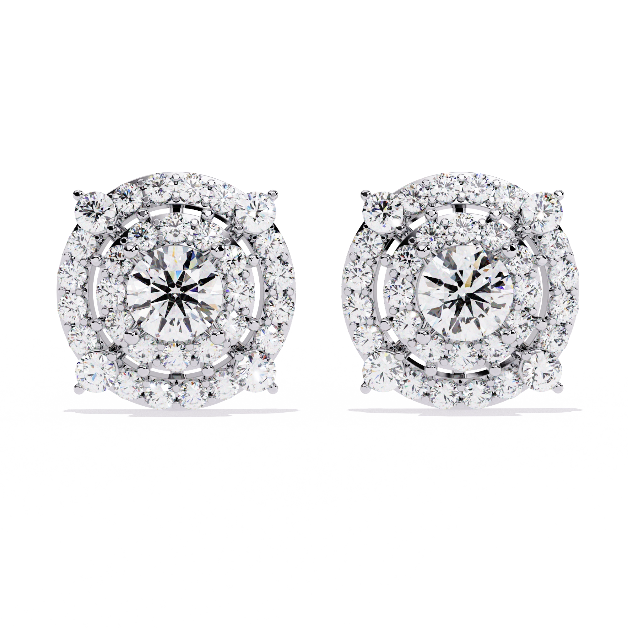 Round Halo Diamond Stud Earrings