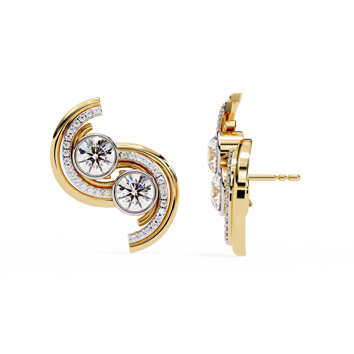 Swirl Diamond Stud Earrings