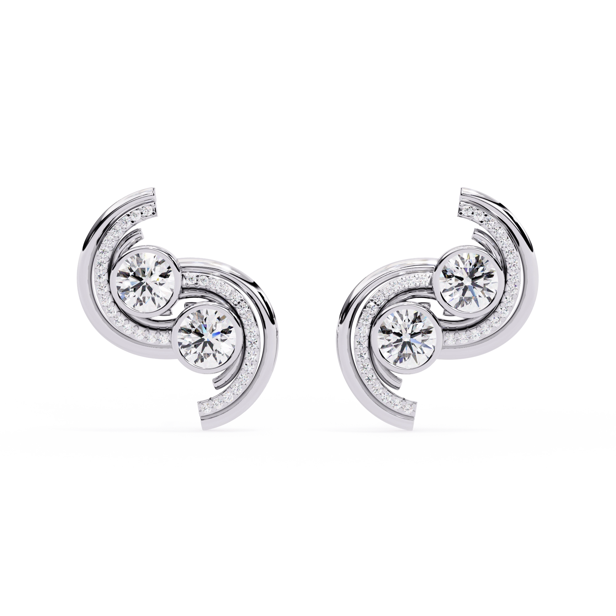 Swirl Diamond Stud Earrings