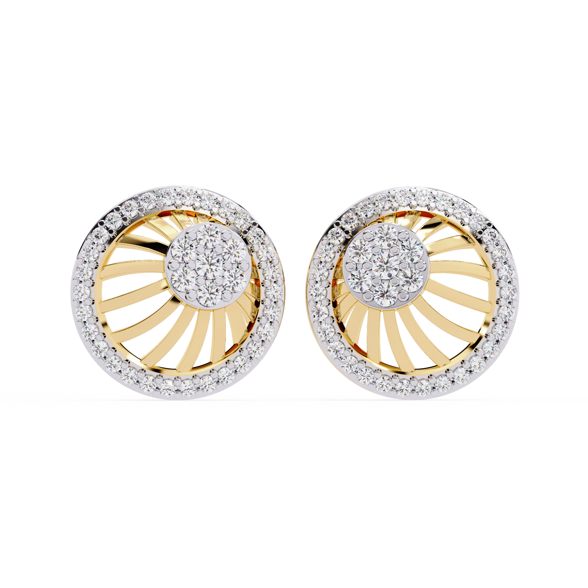 Sun Halo Diamond Stud Earrings