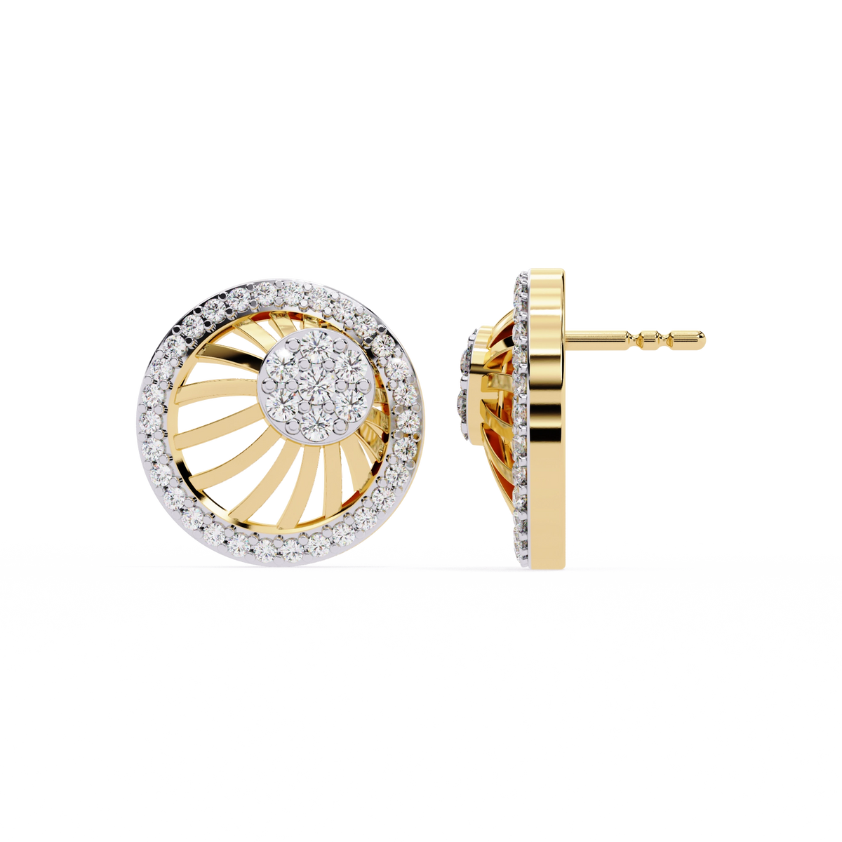 Sun Halo Diamond Stud Earrings