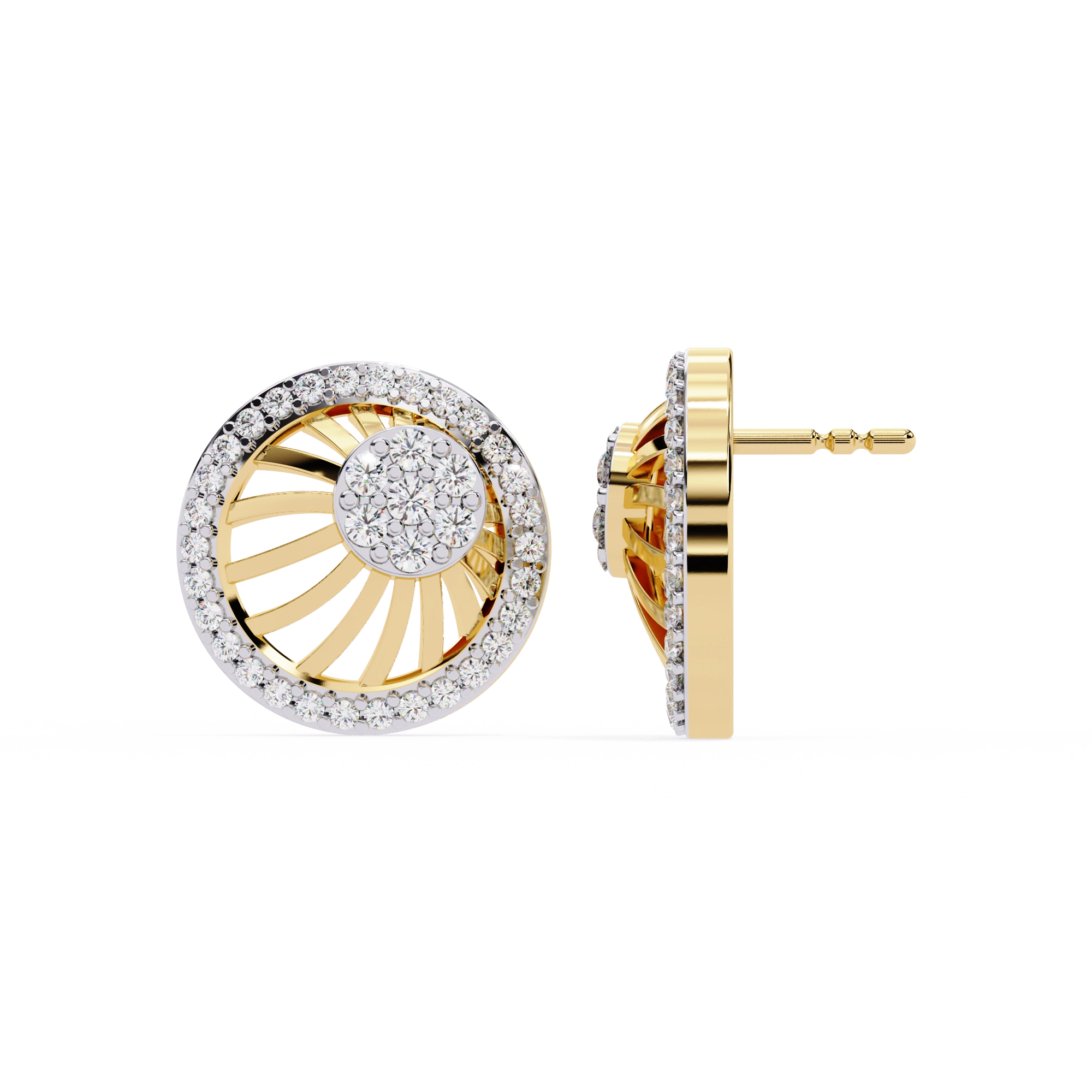 Sun Halo Diamond Stud Earrings