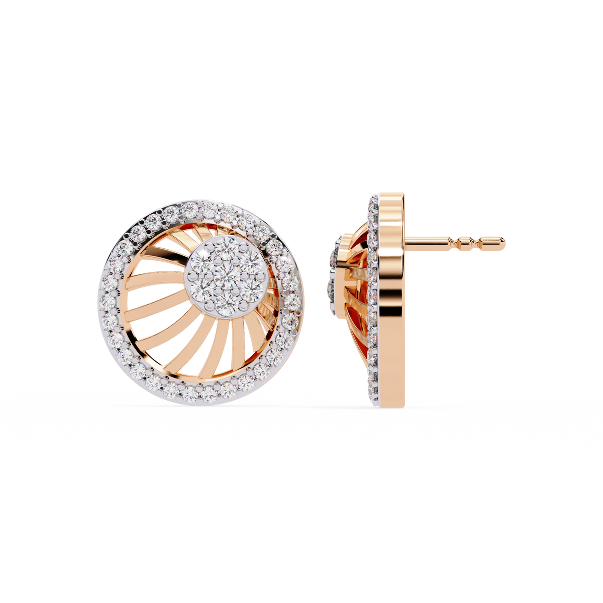 Sun Halo Diamond Stud Earrings