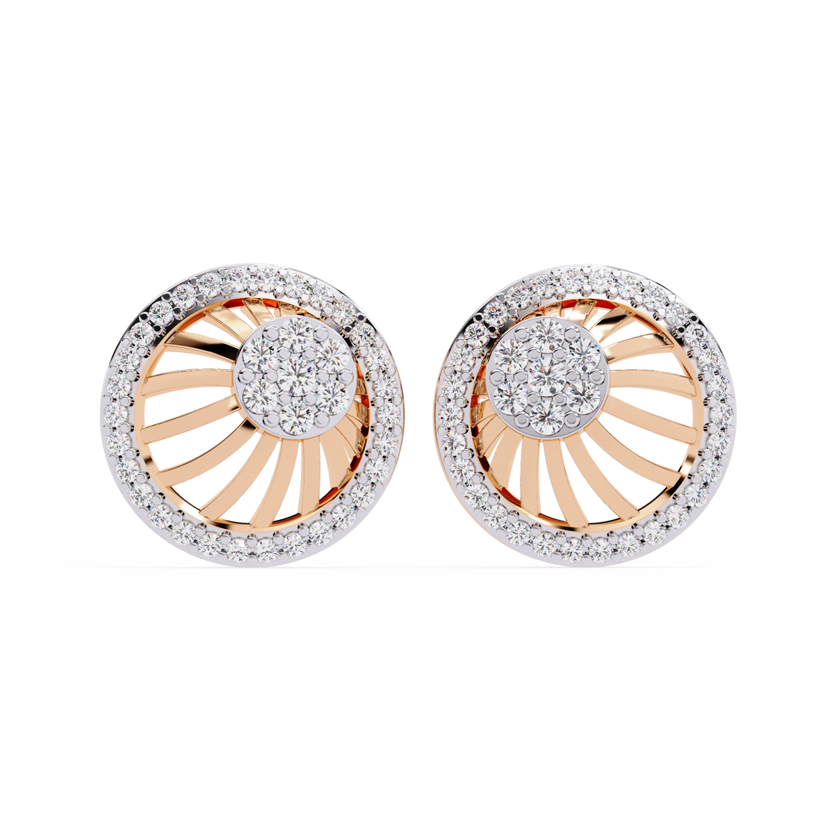 Sun Halo Diamond Stud Earrings