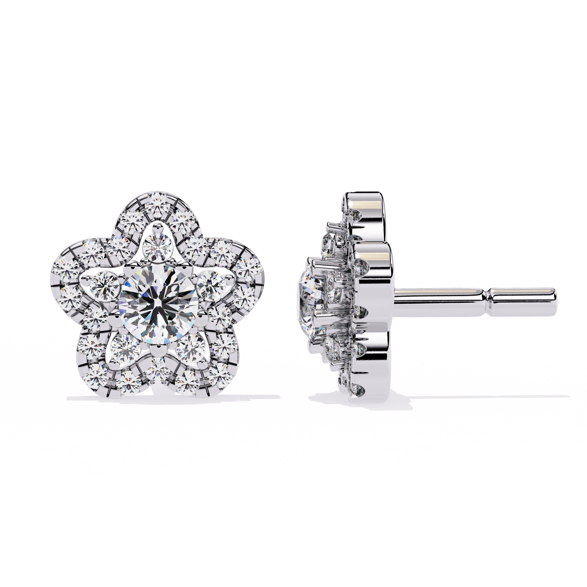 Floral Diamond Stud Earrings