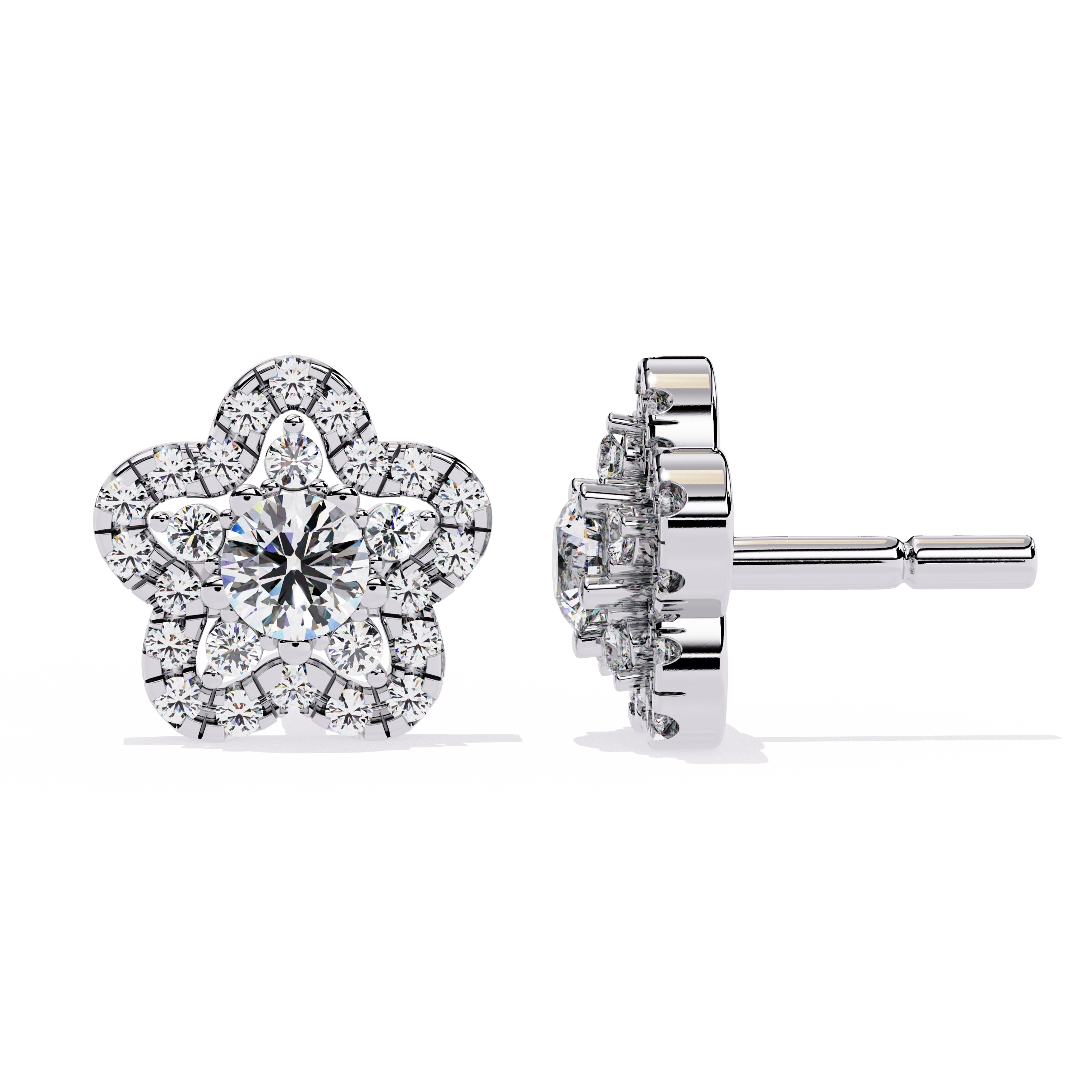 Floral Diamond Stud Earrings