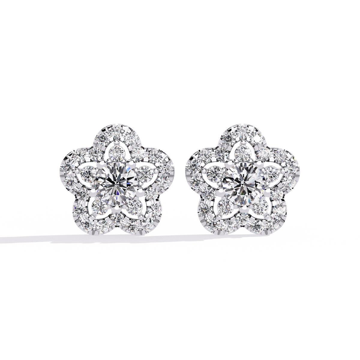 Floral Diamond Stud Earrings