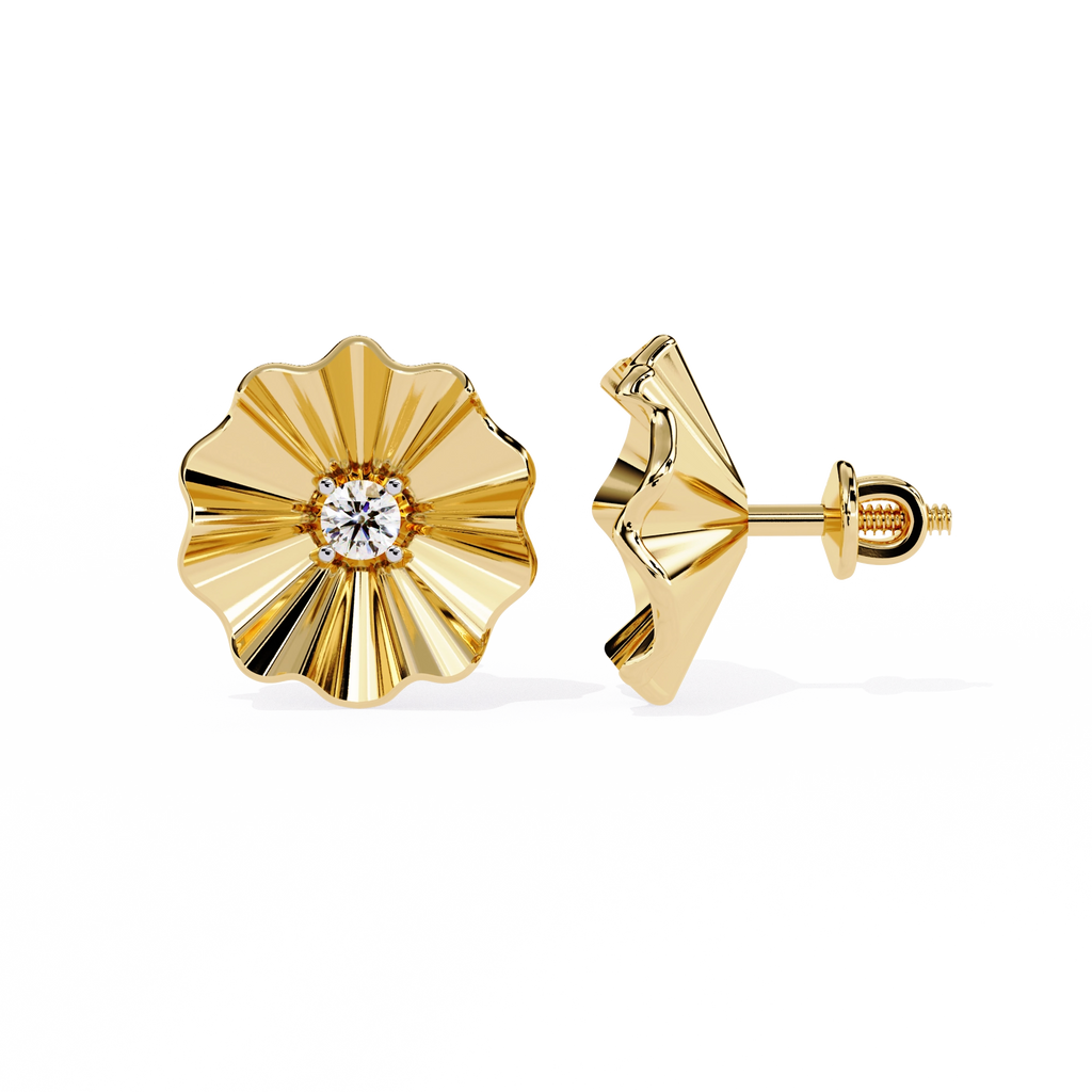 Floral Gold Diamond Stud Earrings