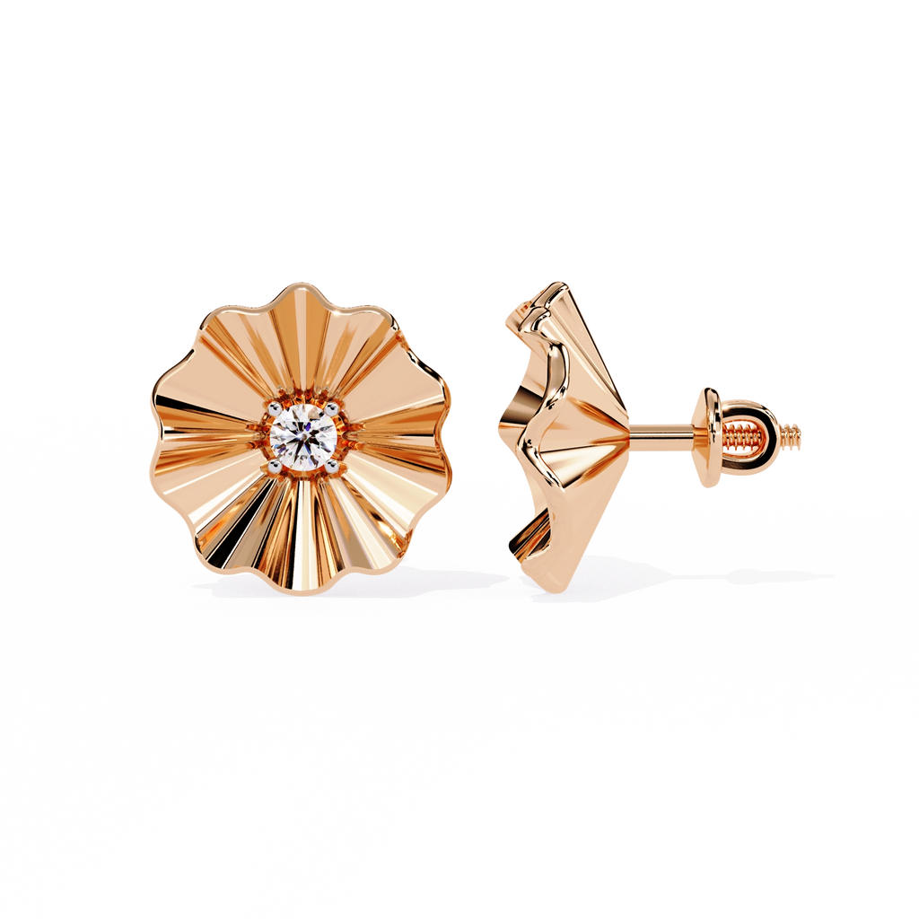 Floral Gold Diamond Stud Earrings