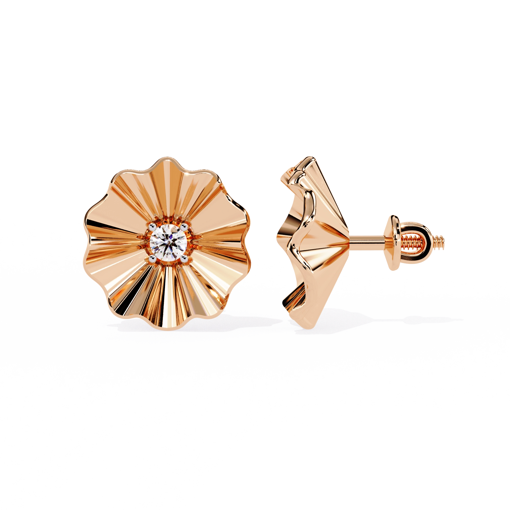 Floral Gold Diamond Stud Earrings