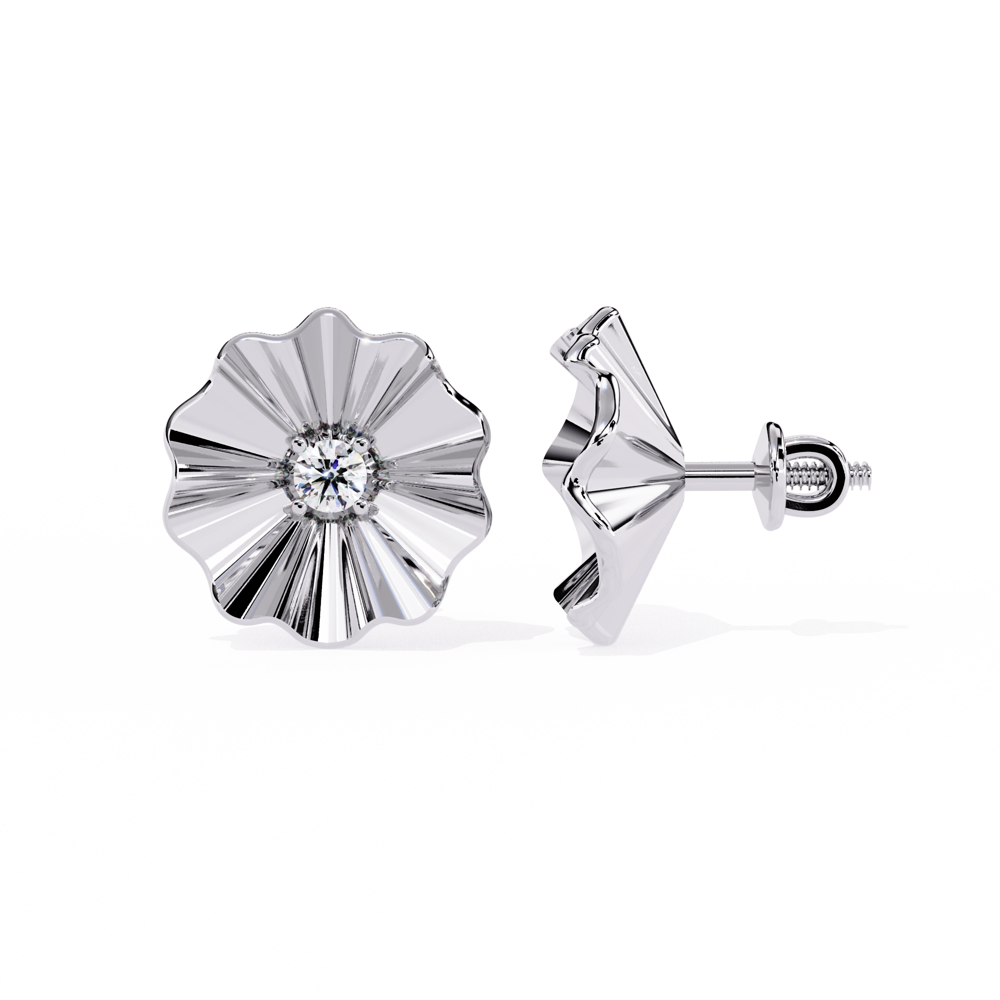Floral Gold Diamond Stud Earrings