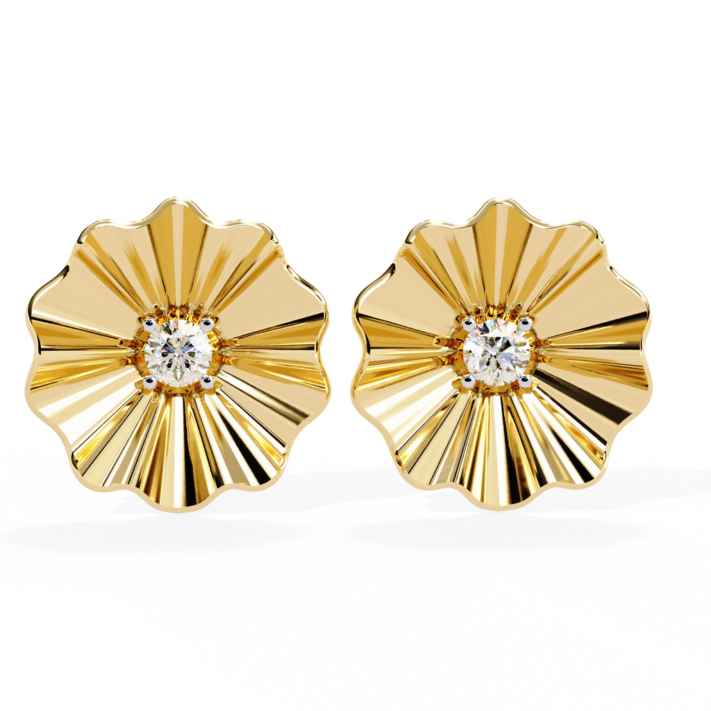 Floral Gold Diamond Stud Earrings