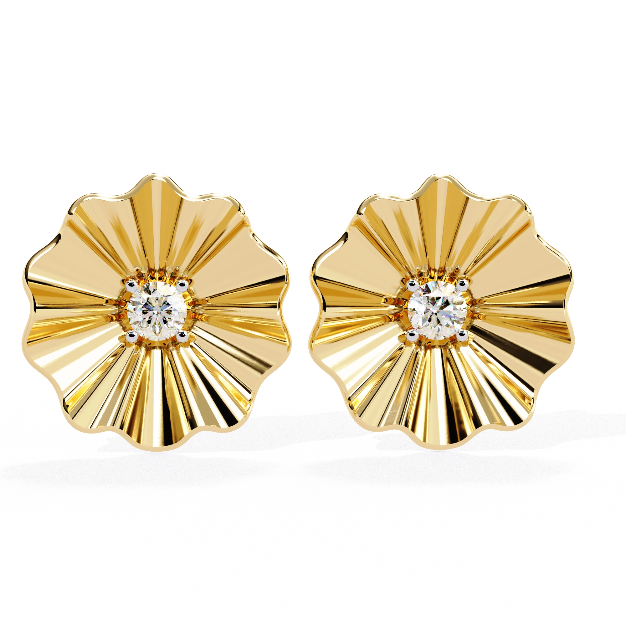 Floral Gold Diamond Stud Earrings