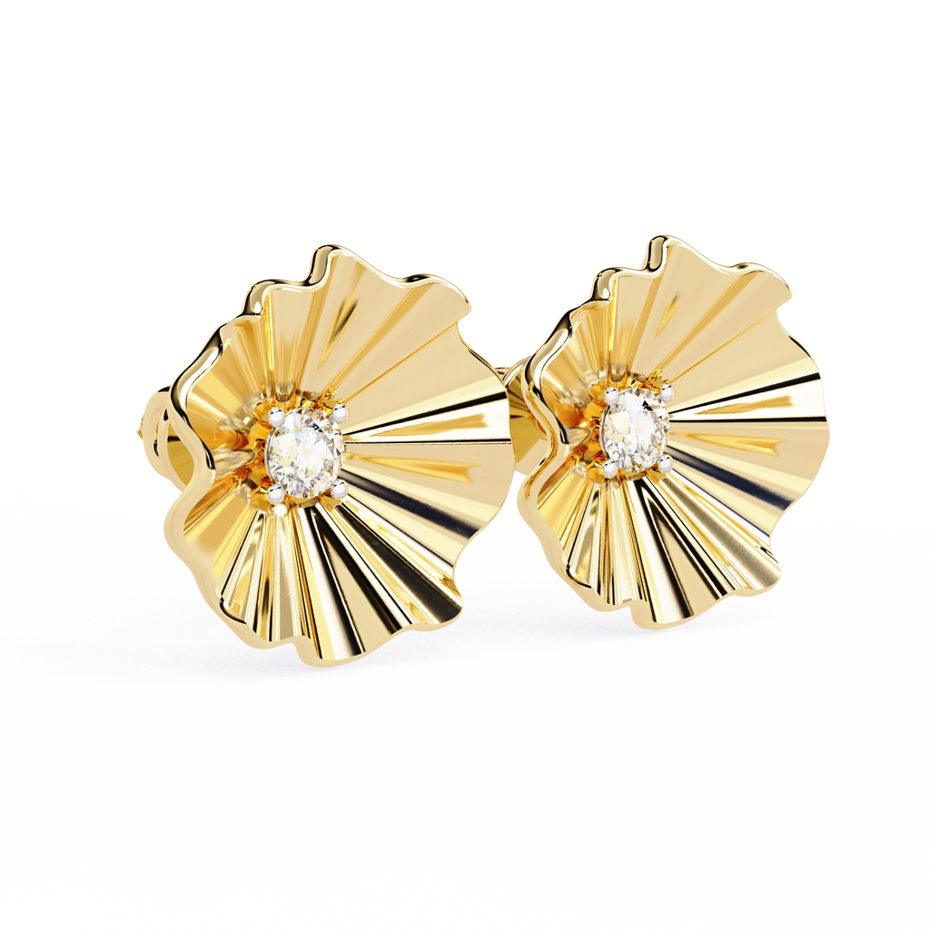 Floral Gold Diamond Stud Earrings