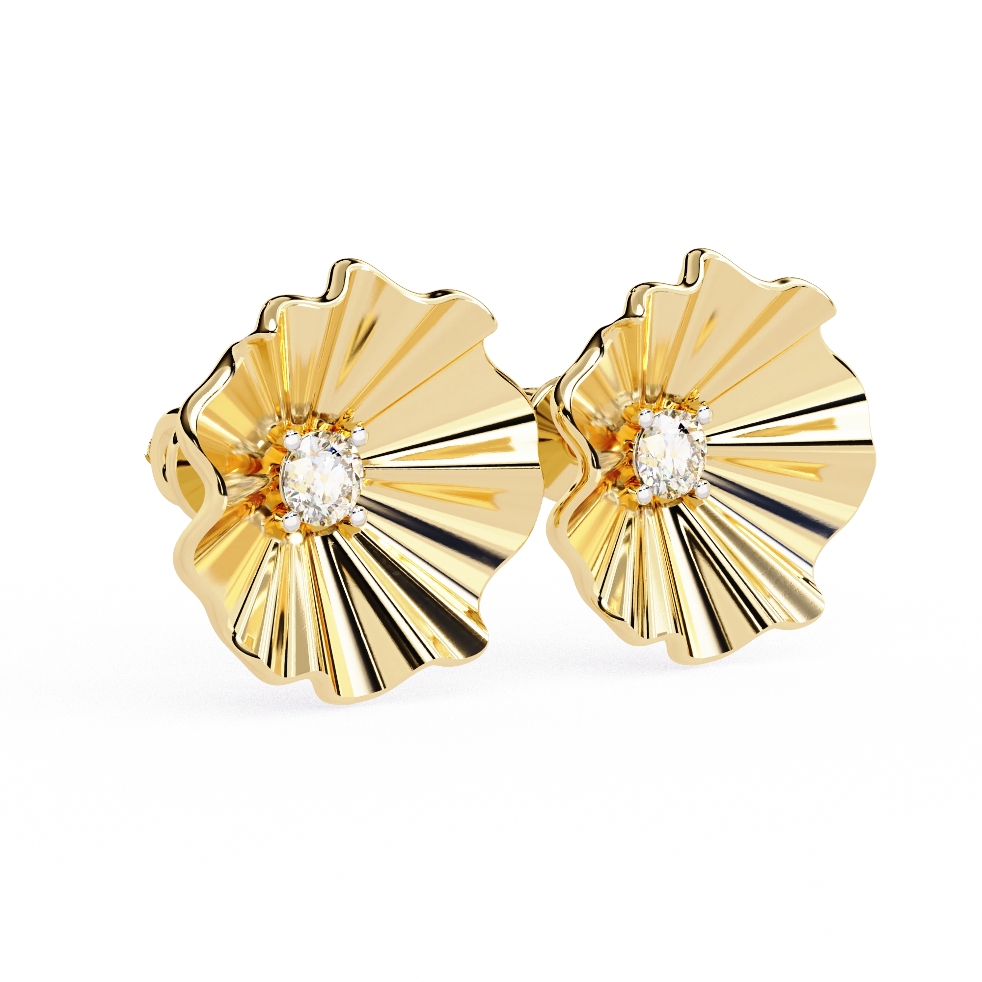 Floral Gold Diamond Stud Earrings