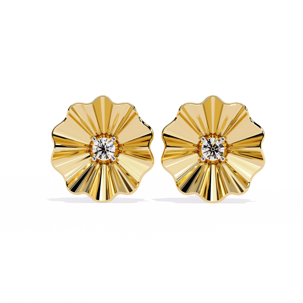 Floral Gold Diamond Stud Earrings