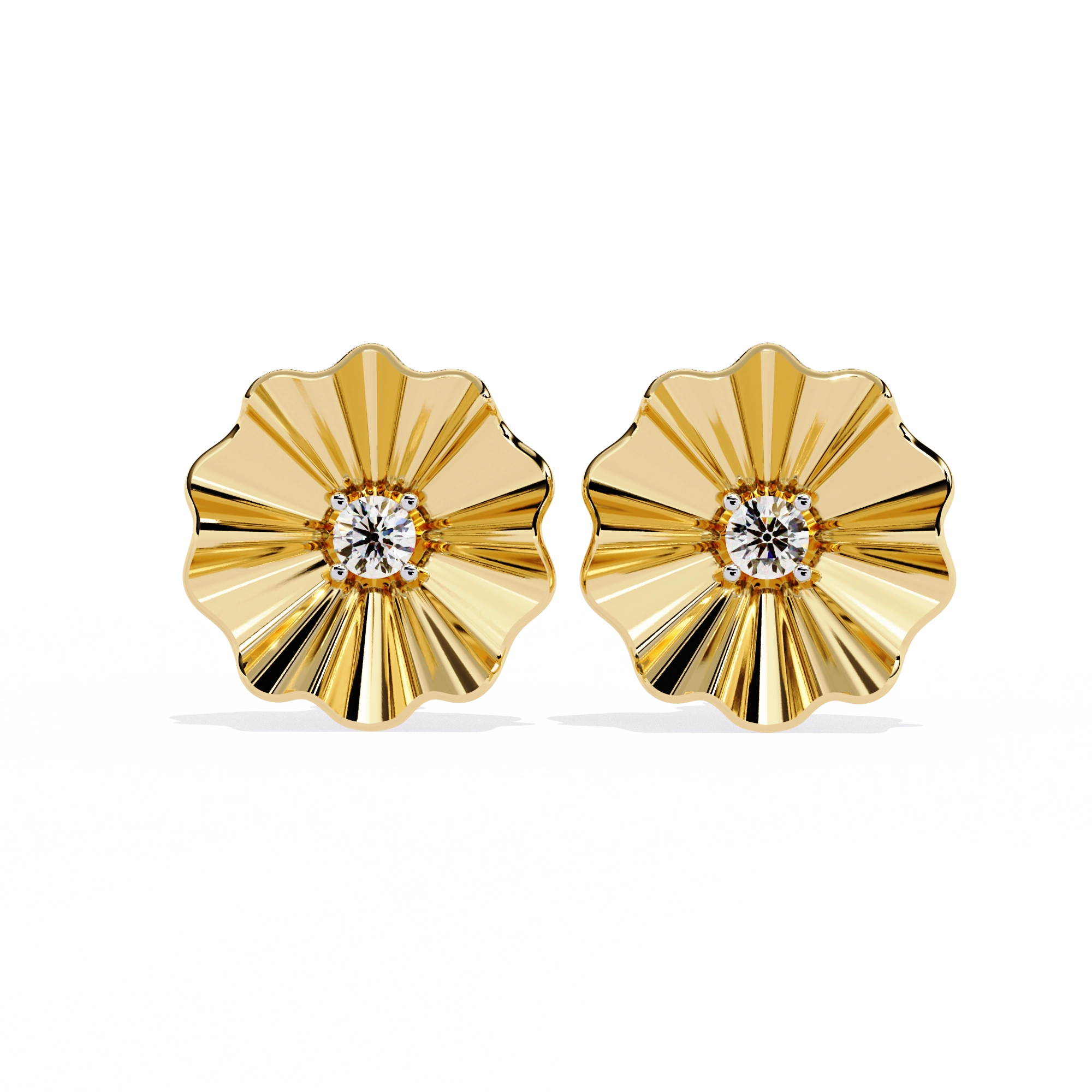 Floral Gold Diamond Stud Earrings