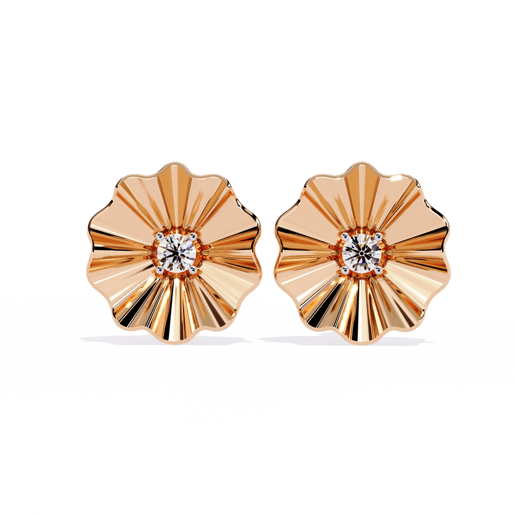 Floral Gold Diamond Stud Earrings