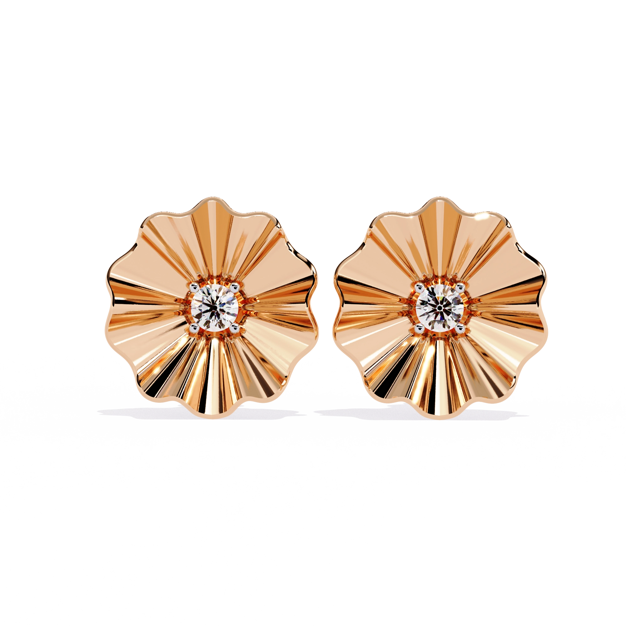 Floral Gold Diamond Stud Earrings