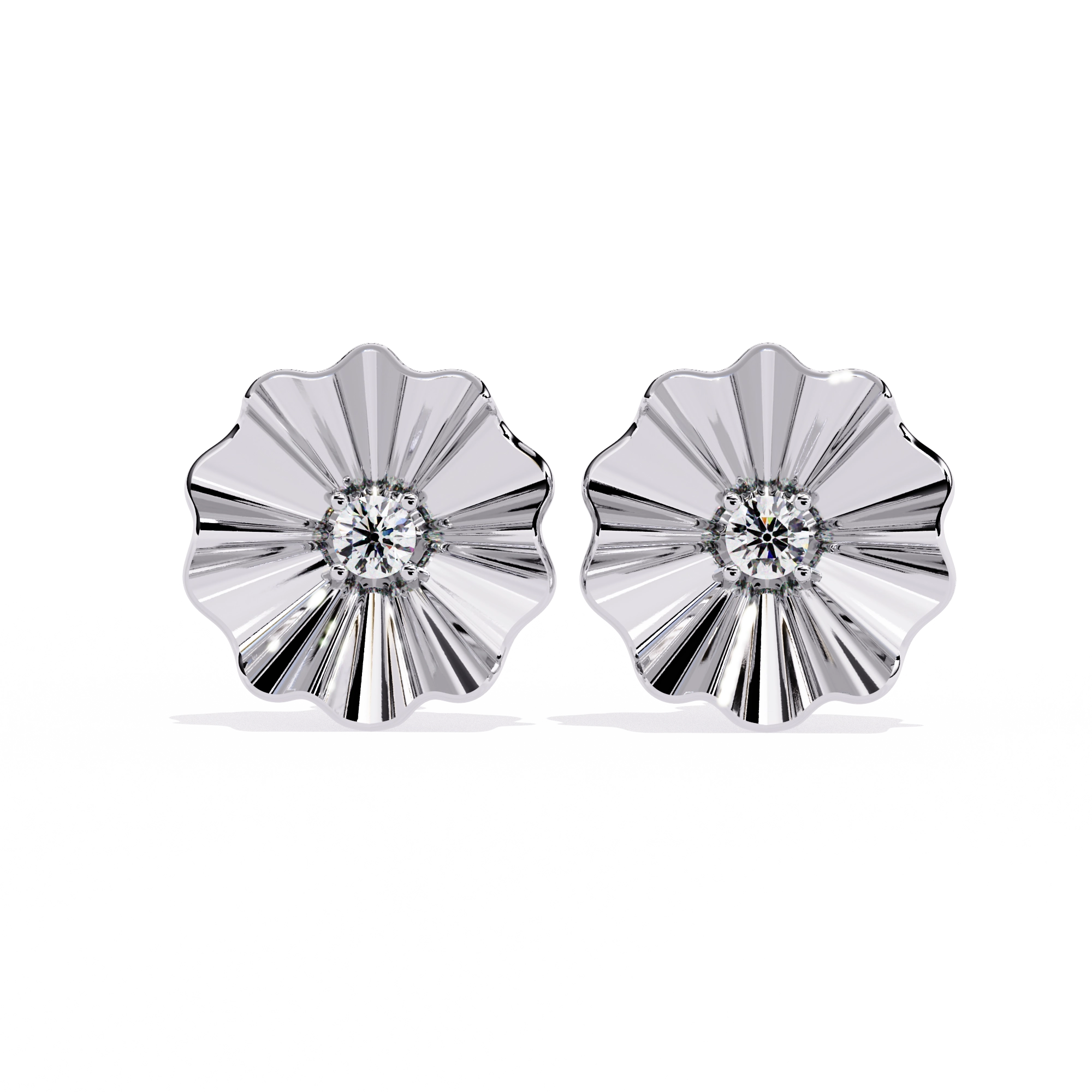 Floral Gold Diamond Stud Earrings