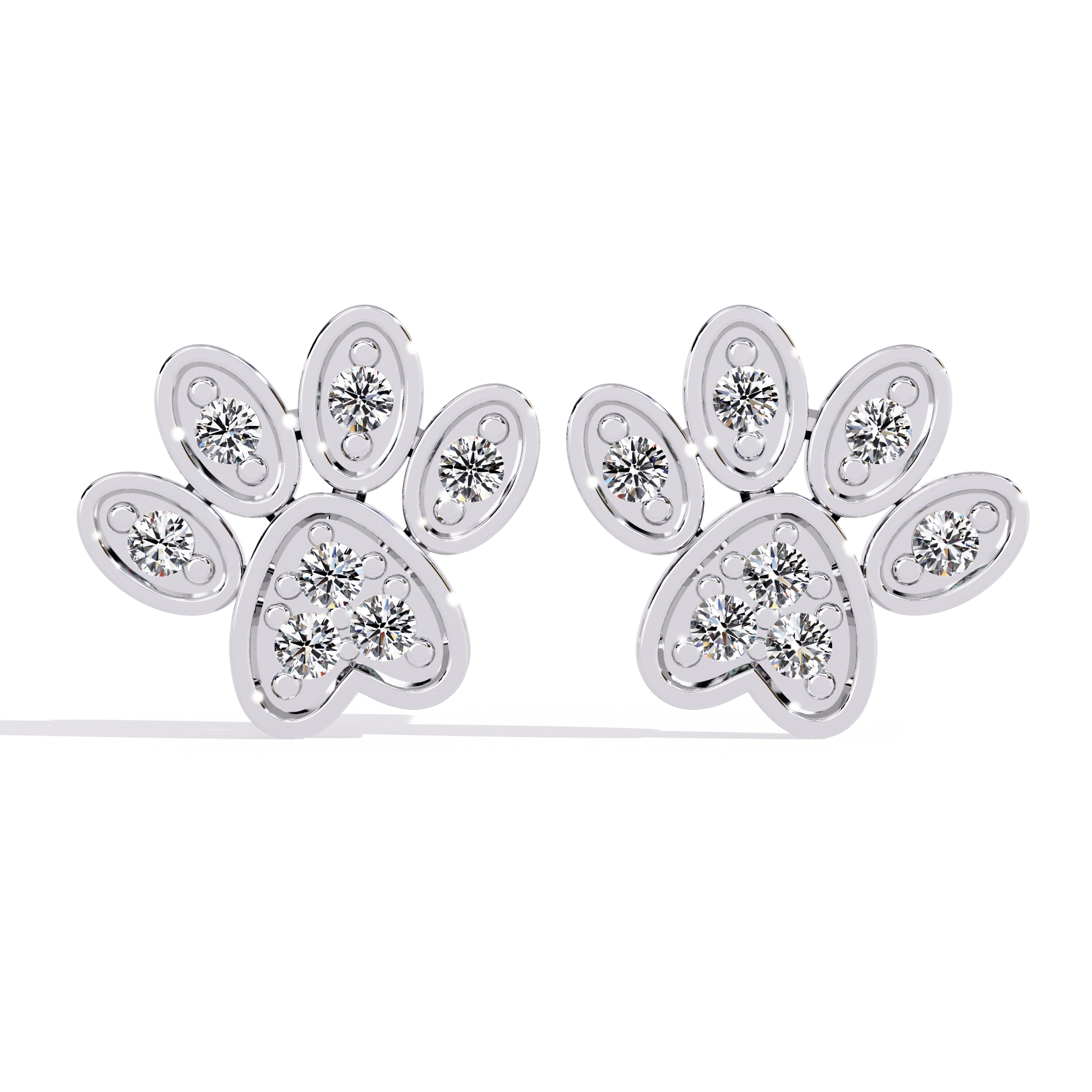Paw Diamond Stud Earrings