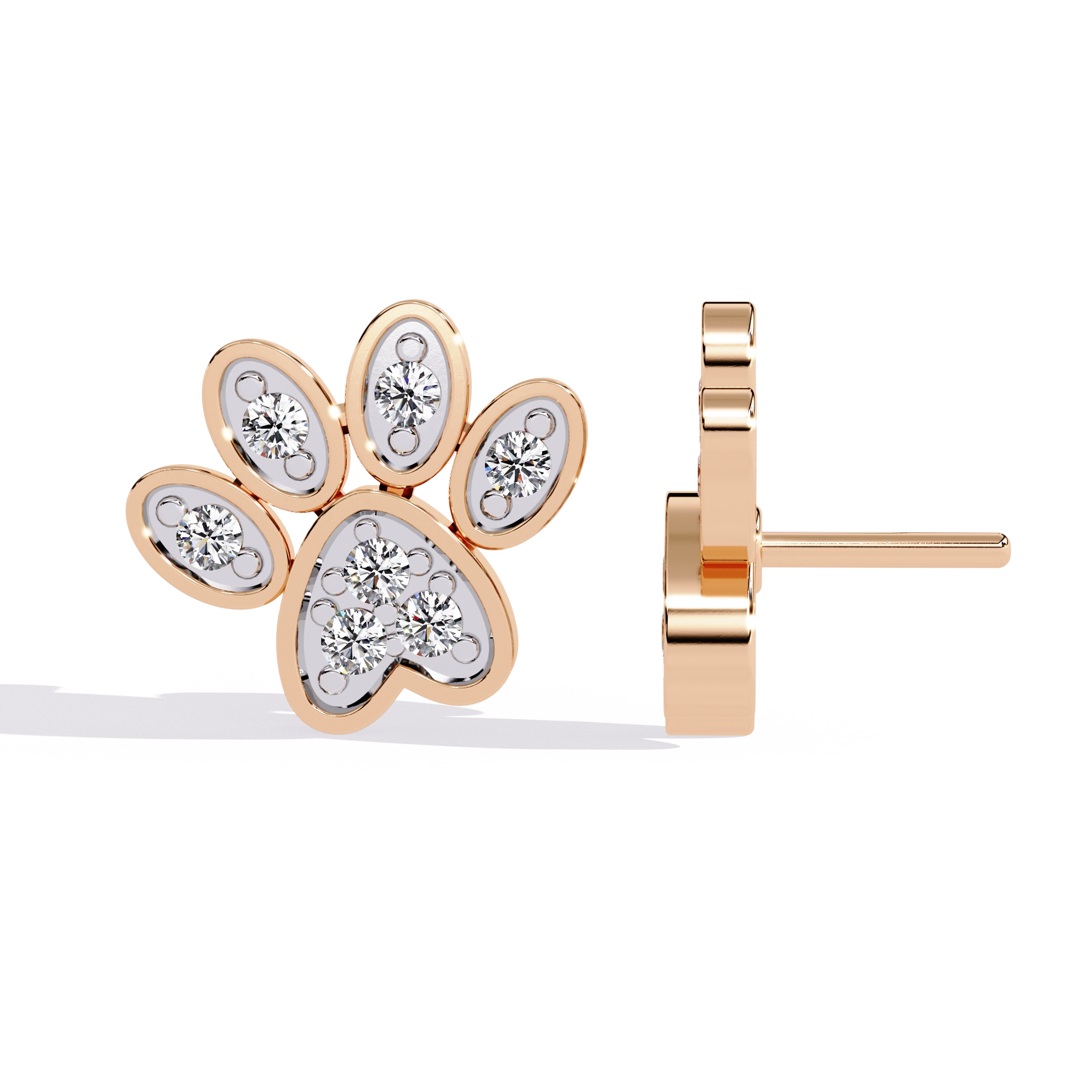 Paw Diamond Stud Earrings