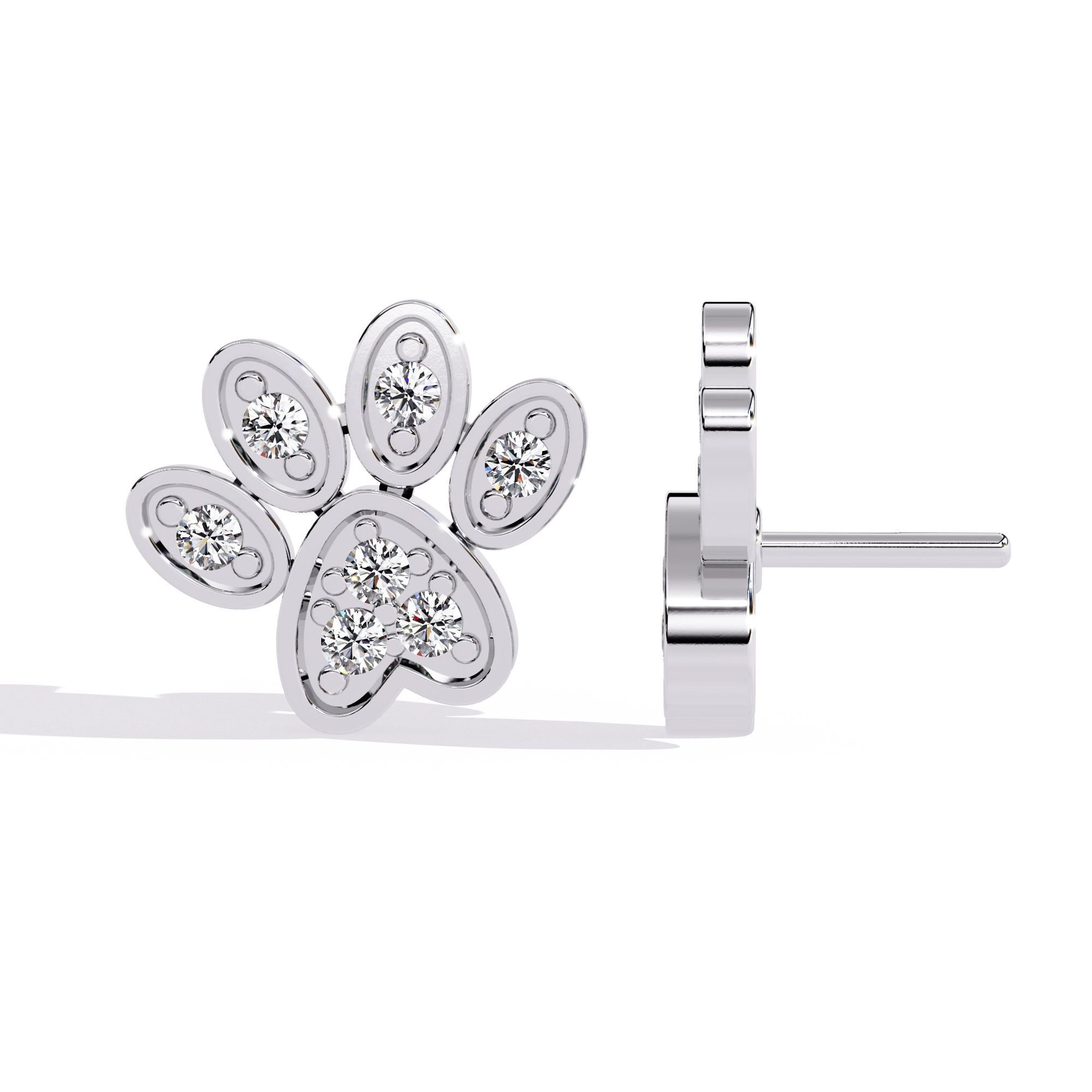 Paw Diamond Stud Earrings