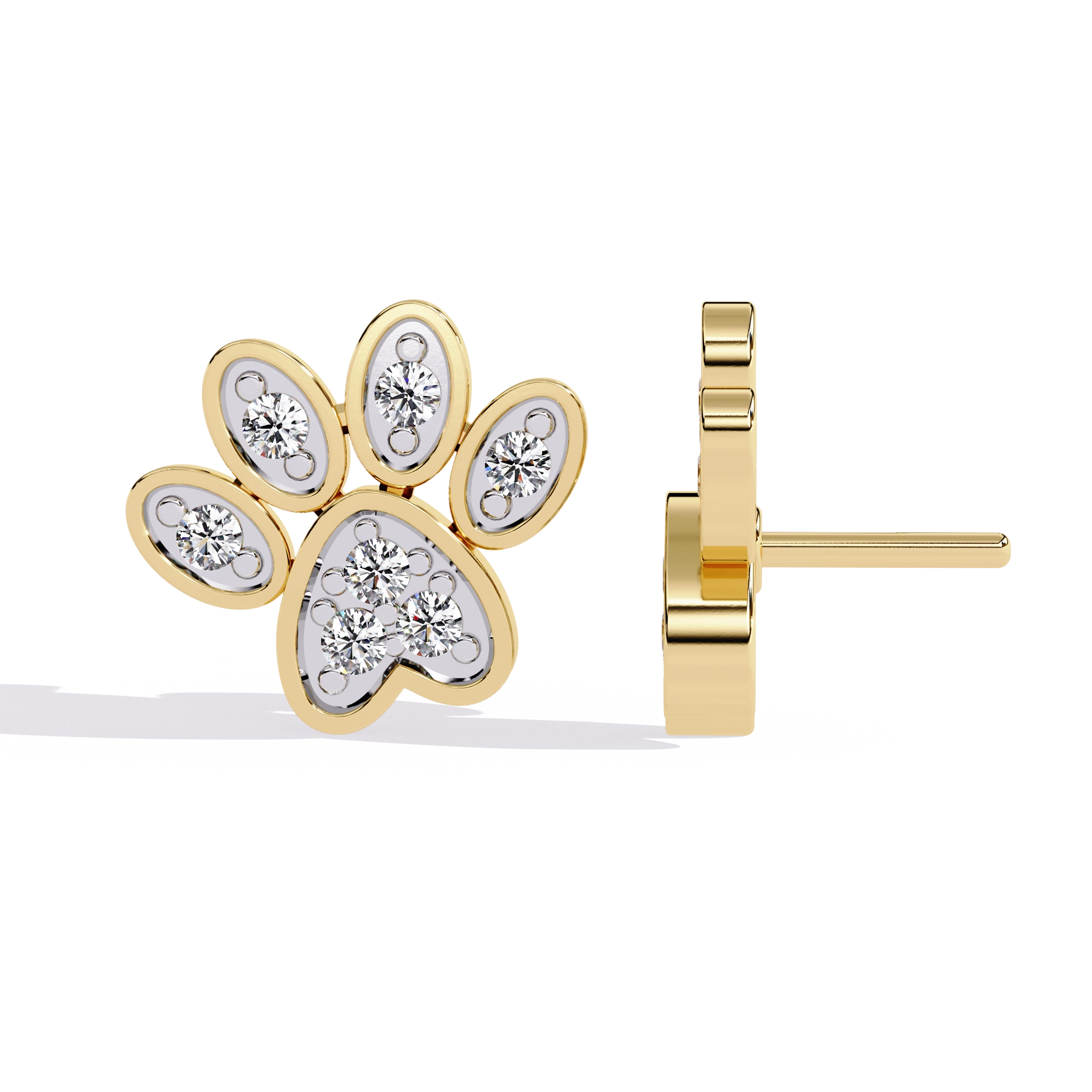 Paw Diamond Stud Earrings