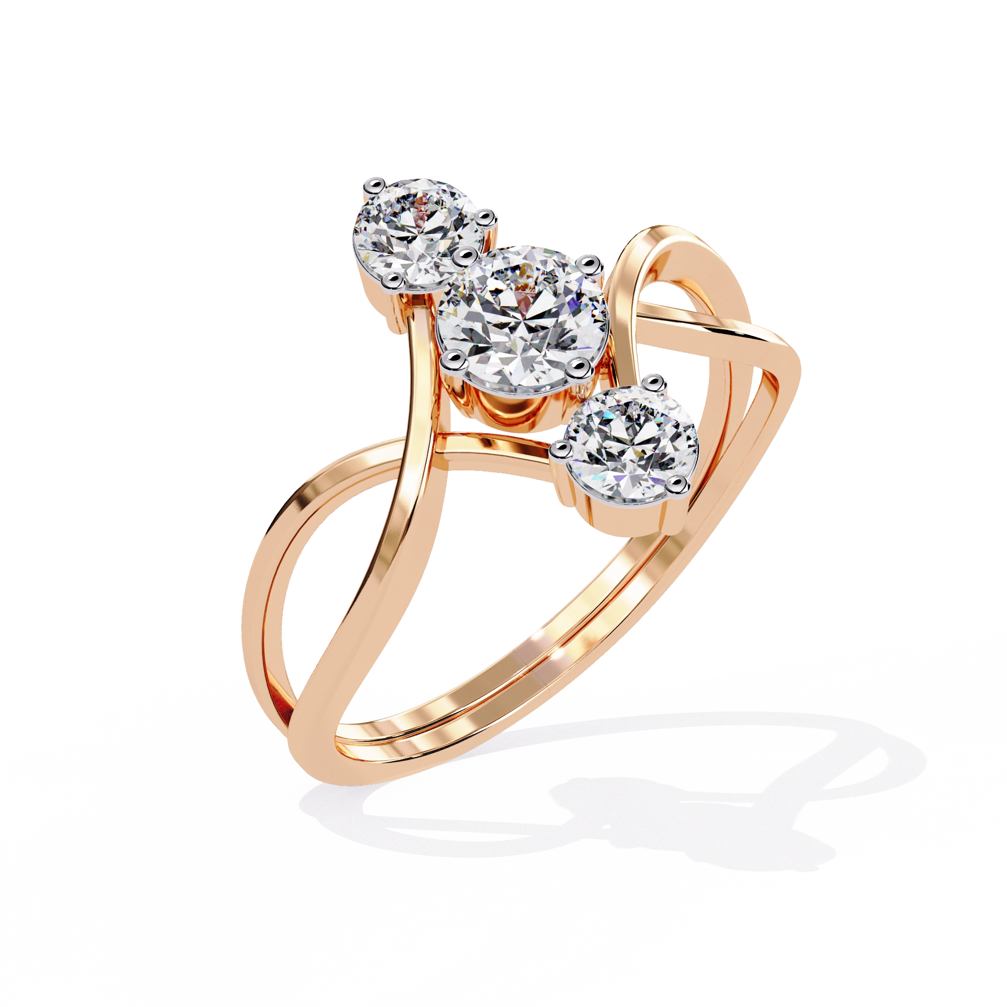 Gold Triple Stone Designer Ring