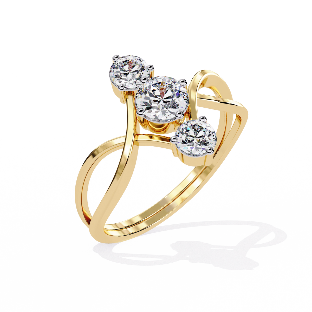Gold Triple Stone Designer Ring