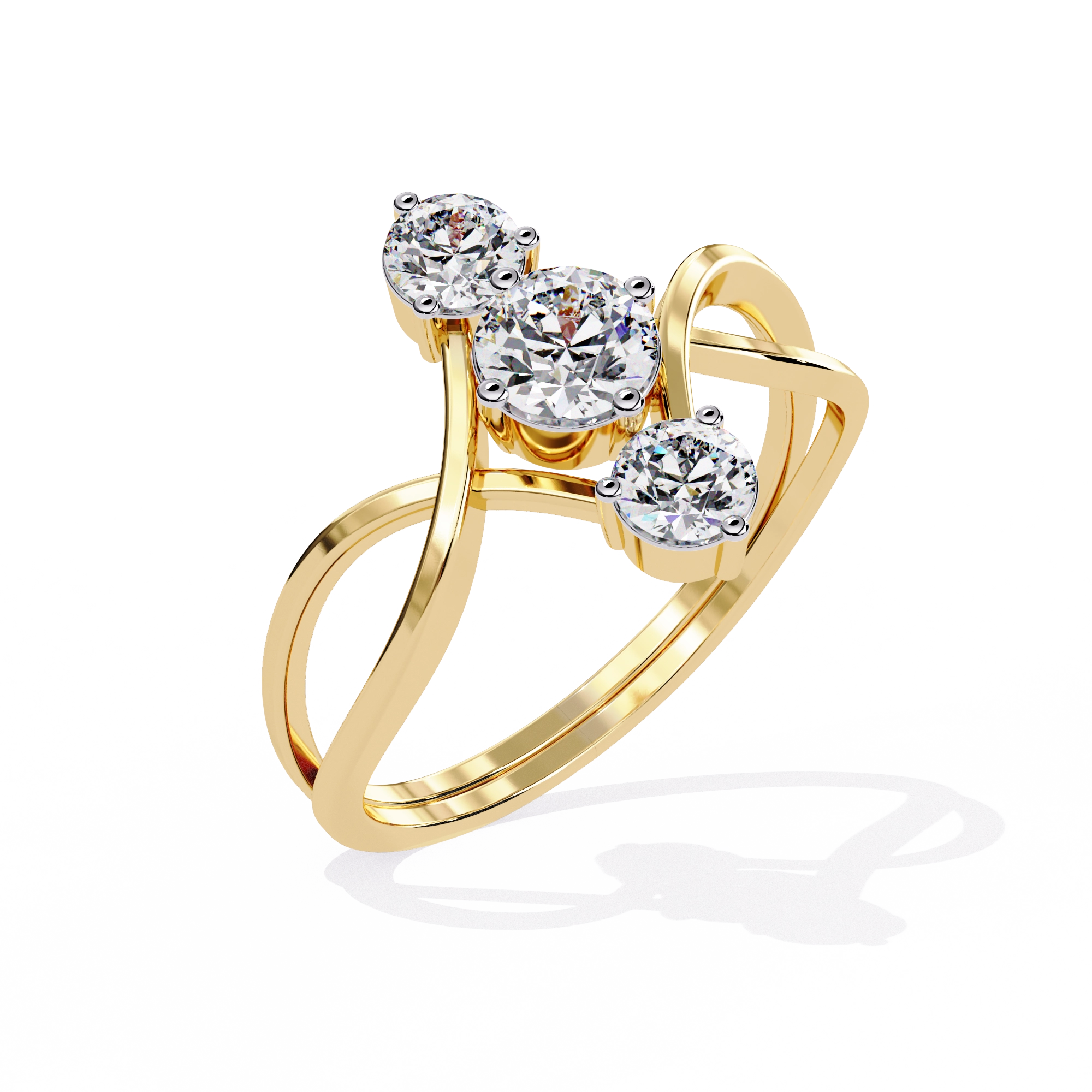 Gold Triple Stone Designer Ring