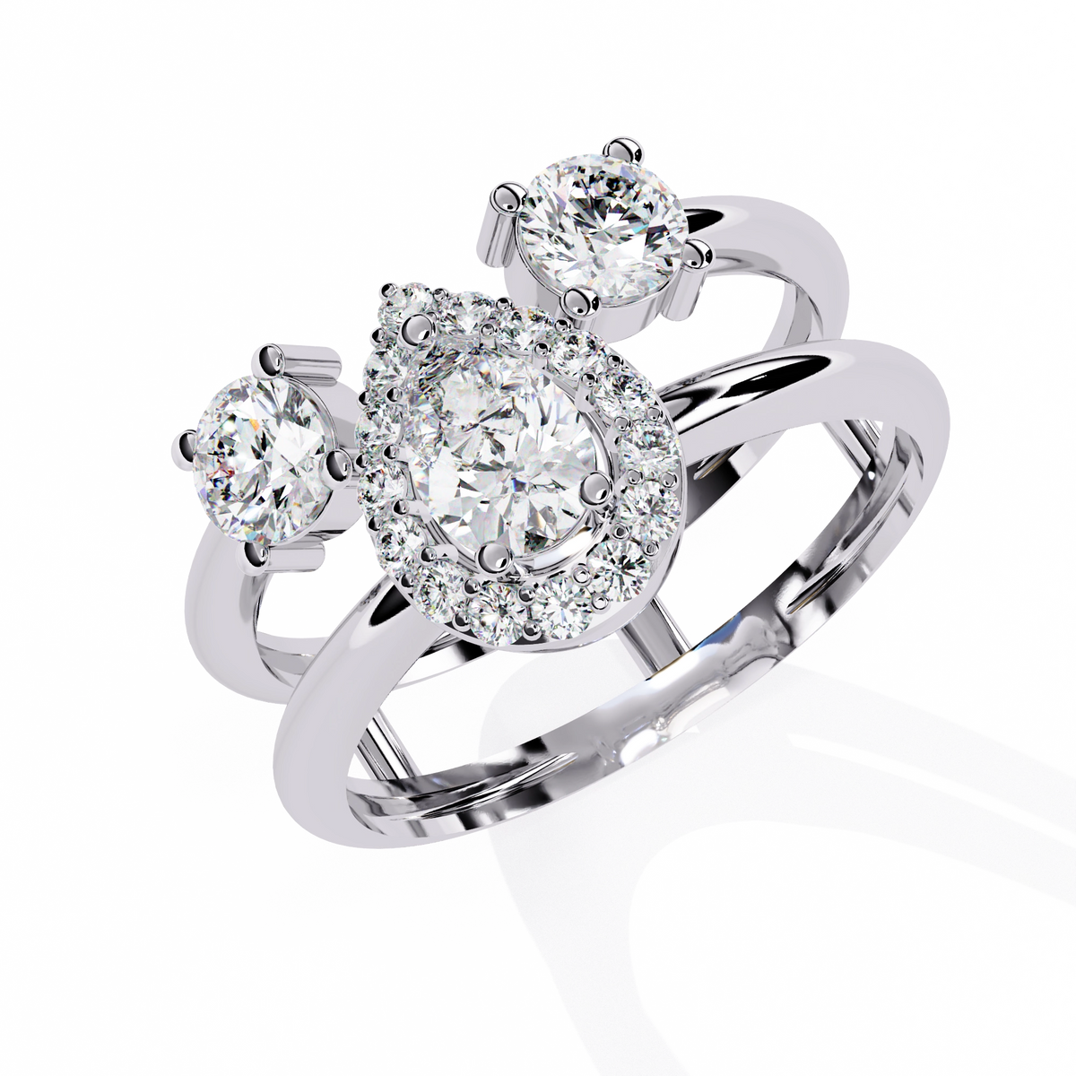 Triple Stone Halo Ring