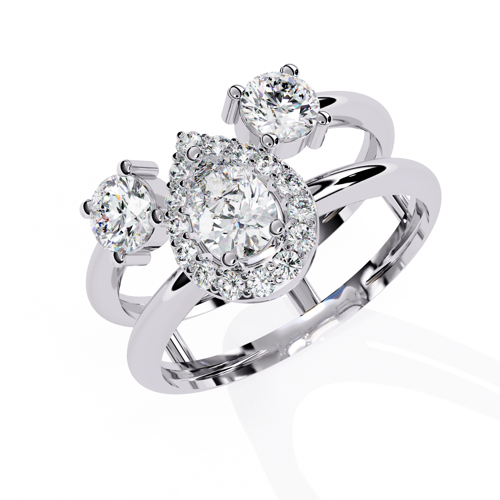 Triple Stone Halo Ring