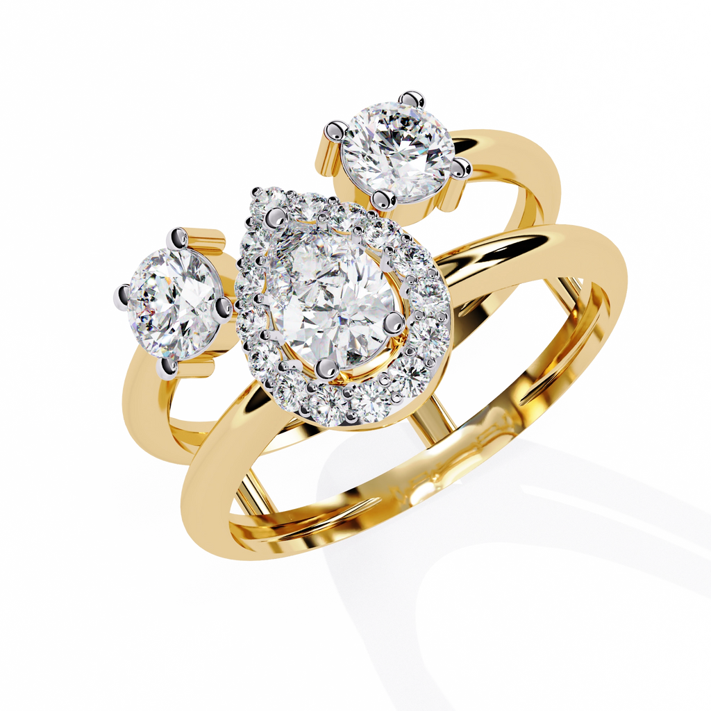 Triple Stone Halo Ring