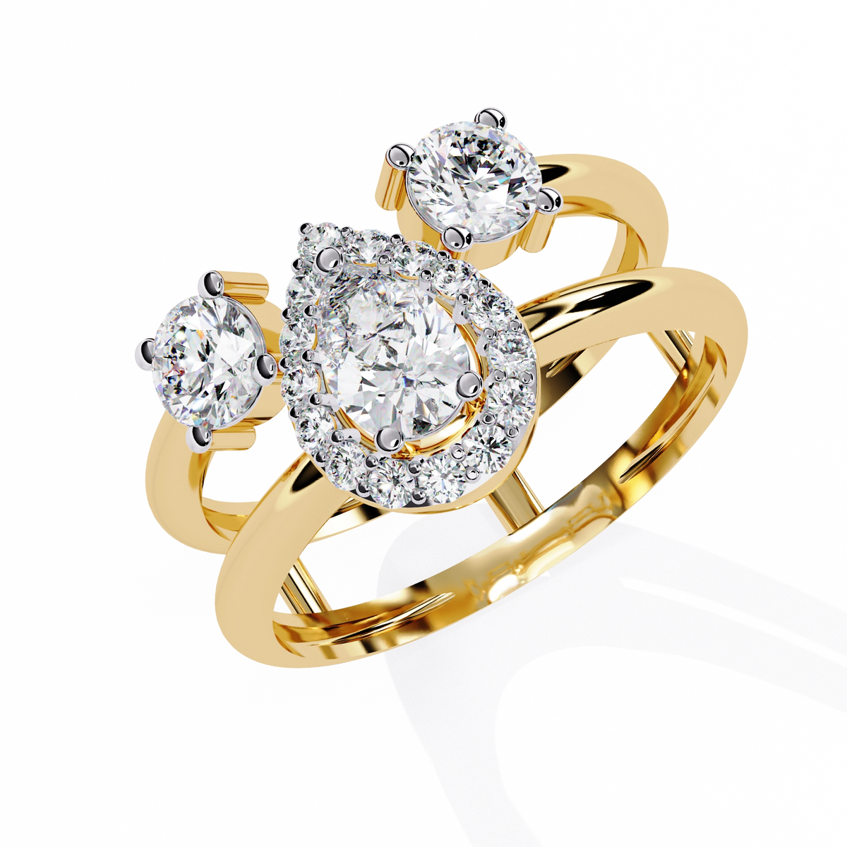 Triple Stone Halo Ring