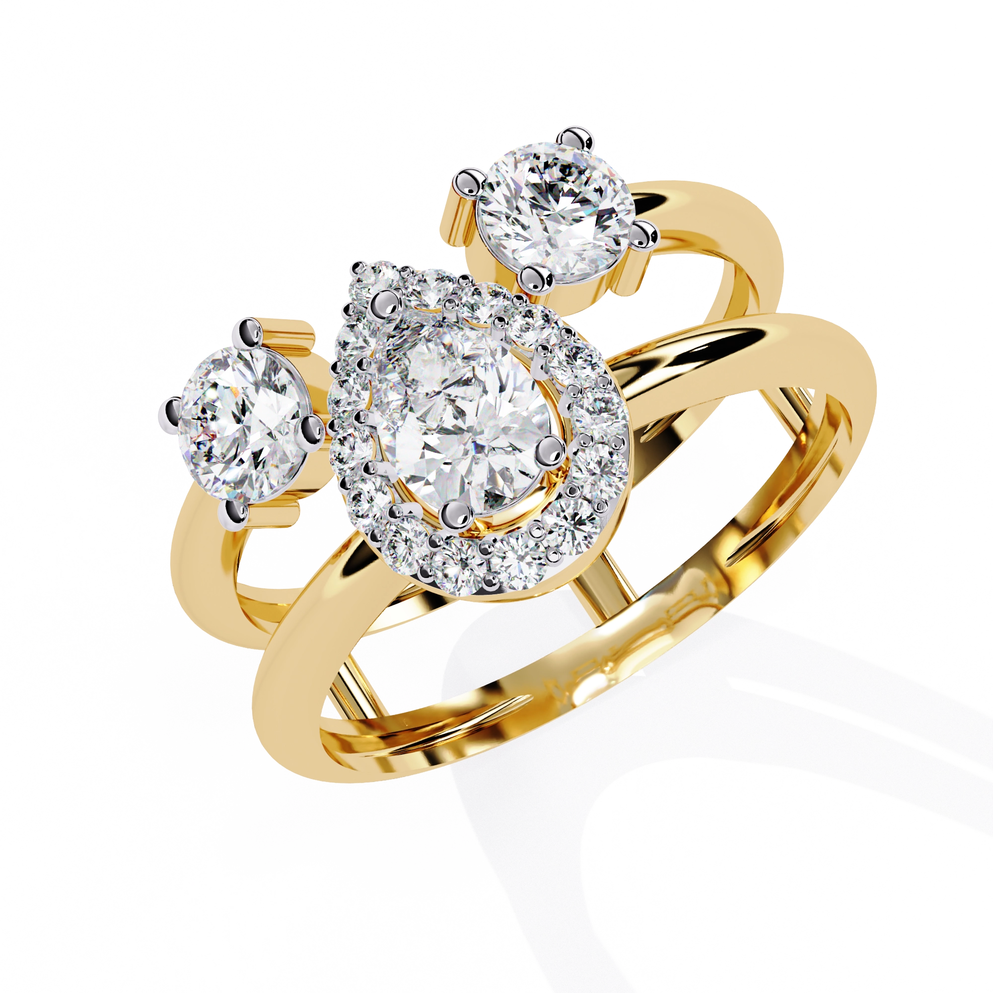 Triple Stone Halo Ring