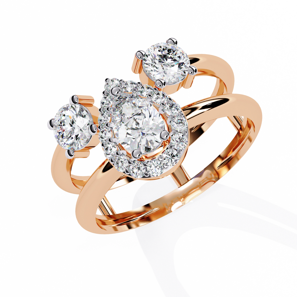Triple Stone Halo Ring